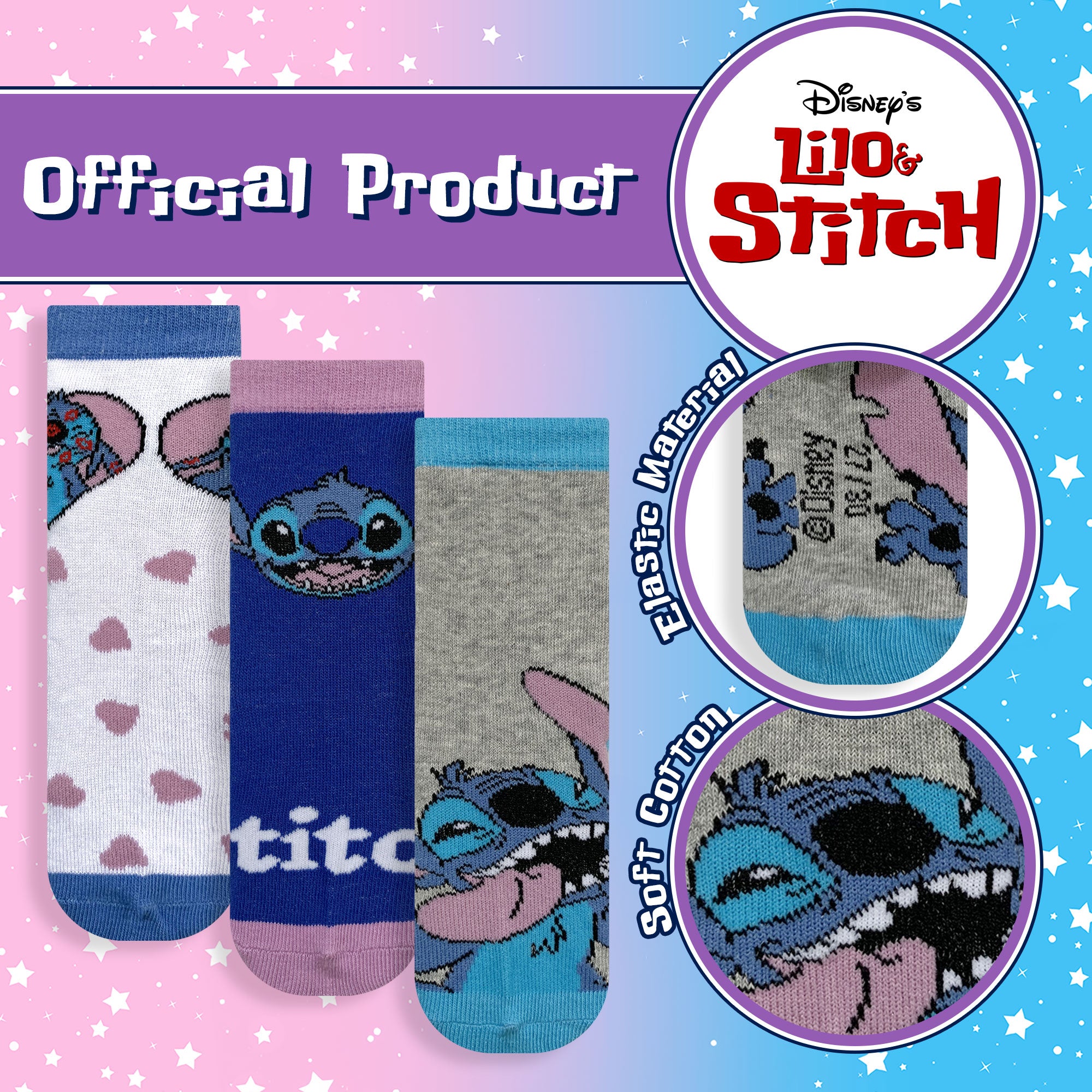 Calzini bambina Disney Lilo e Stitch set 3 paia in cotone 6221