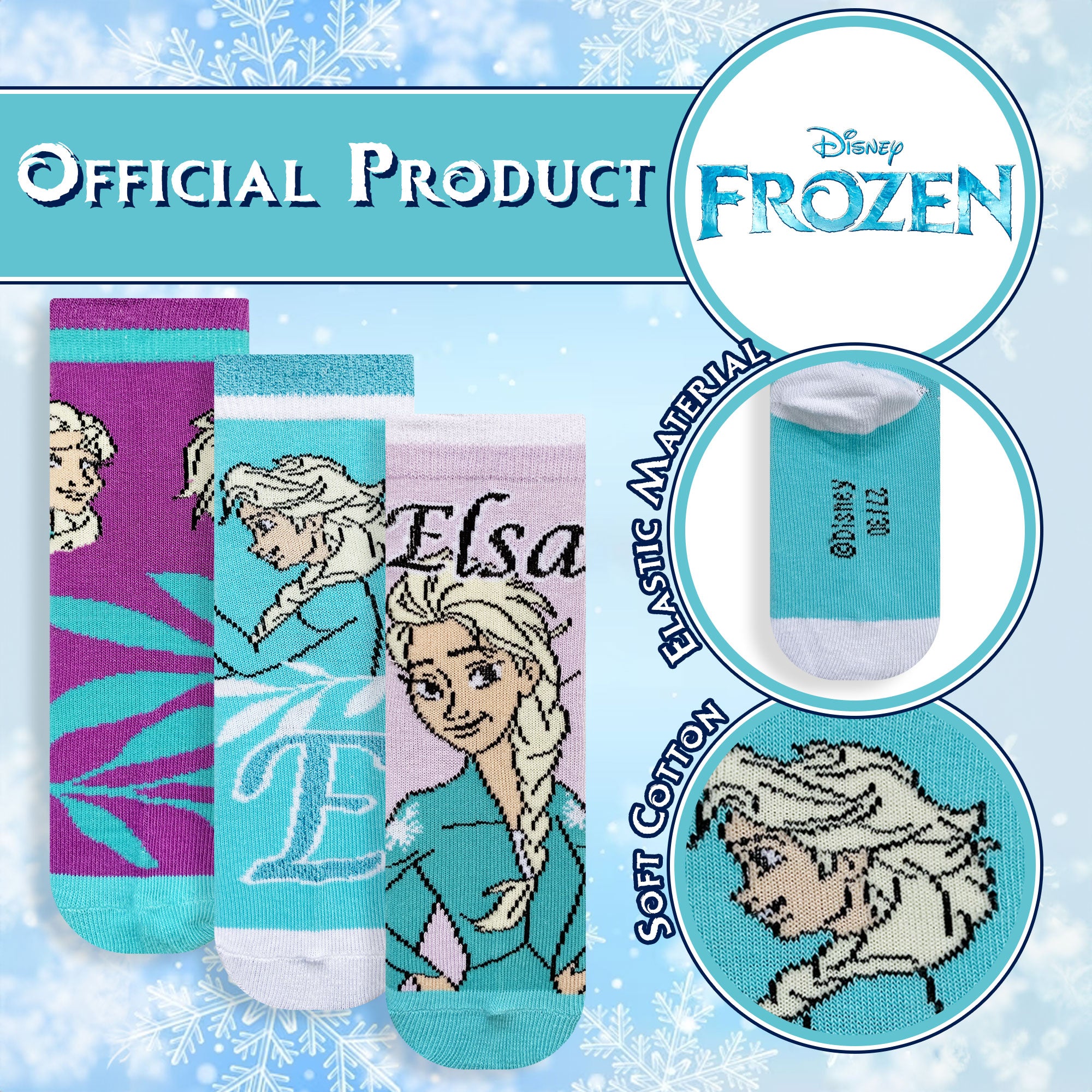 Calzini bambina Disney Frozen Elsa set 3 paia in cotone 6222