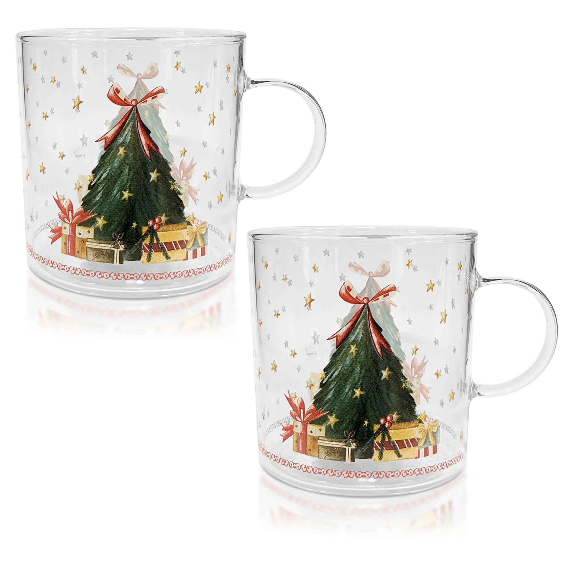 Weihnachtstassen aus Glas, Stoff, Wolken, Weihnachtsbaum, Carol-Tasse, 350  ml, 6278