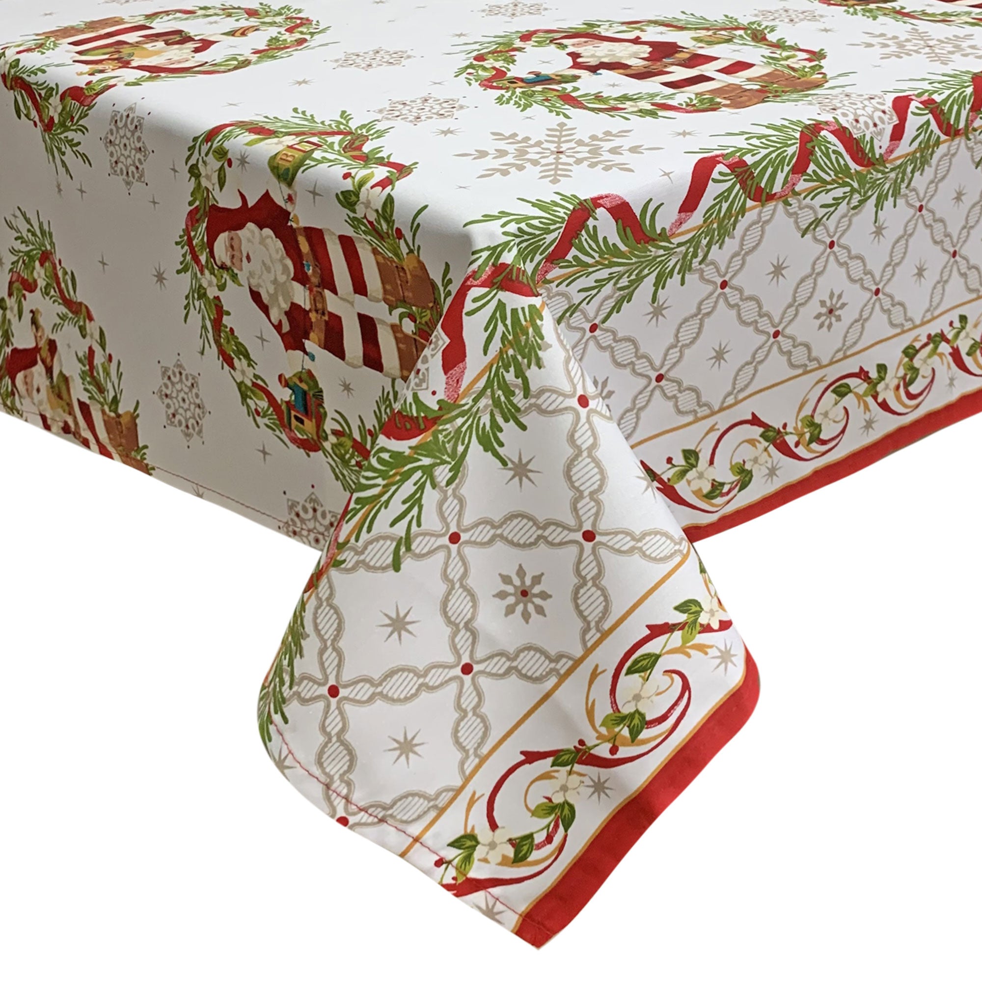 Tovaglia Natalizia in rasatello stampata Preziosa Home 12 posti Natale 6382