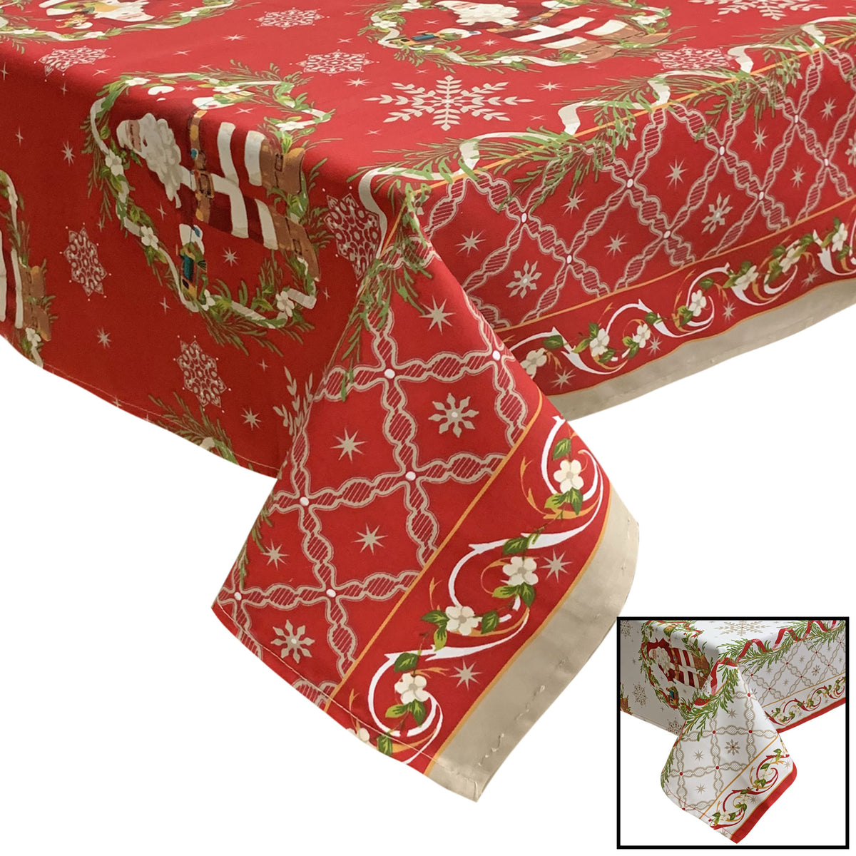 Tovaglia Natalizia in rasatello stampata Preziosa Home 24 posti Natale 6385