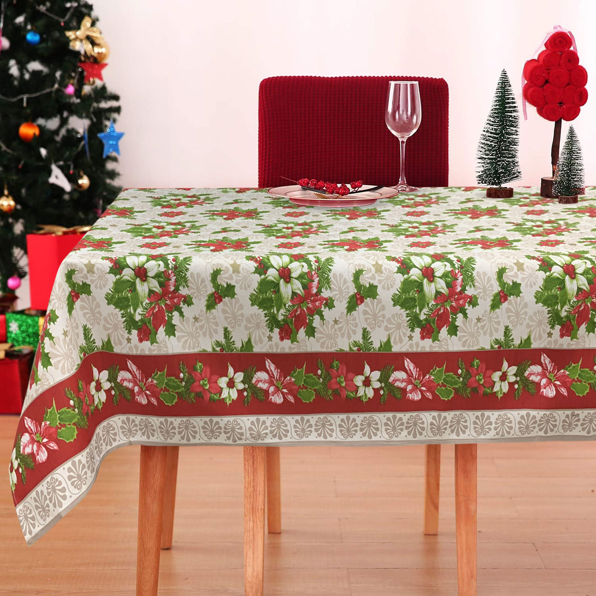Tovaglia Natalizia panama stampata Preziosa Home 6 posti Natale Abete 6439