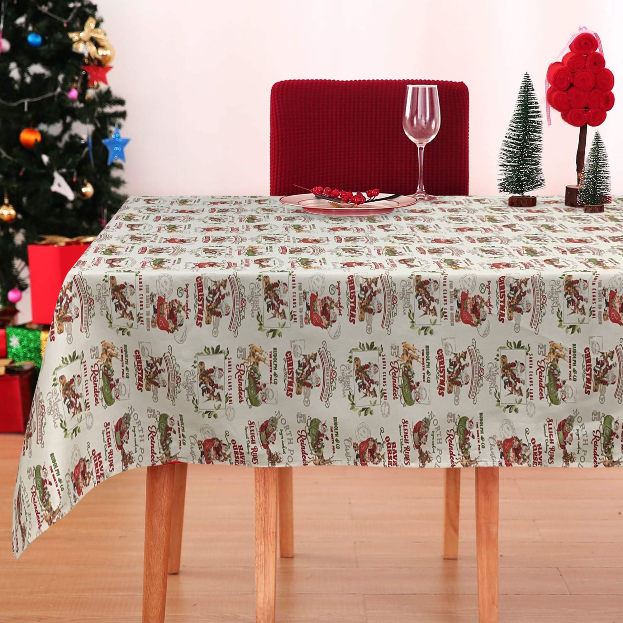 Tovaglia Natalizia panama stampata Preziosa Home 12 posti Natale Abete 6448