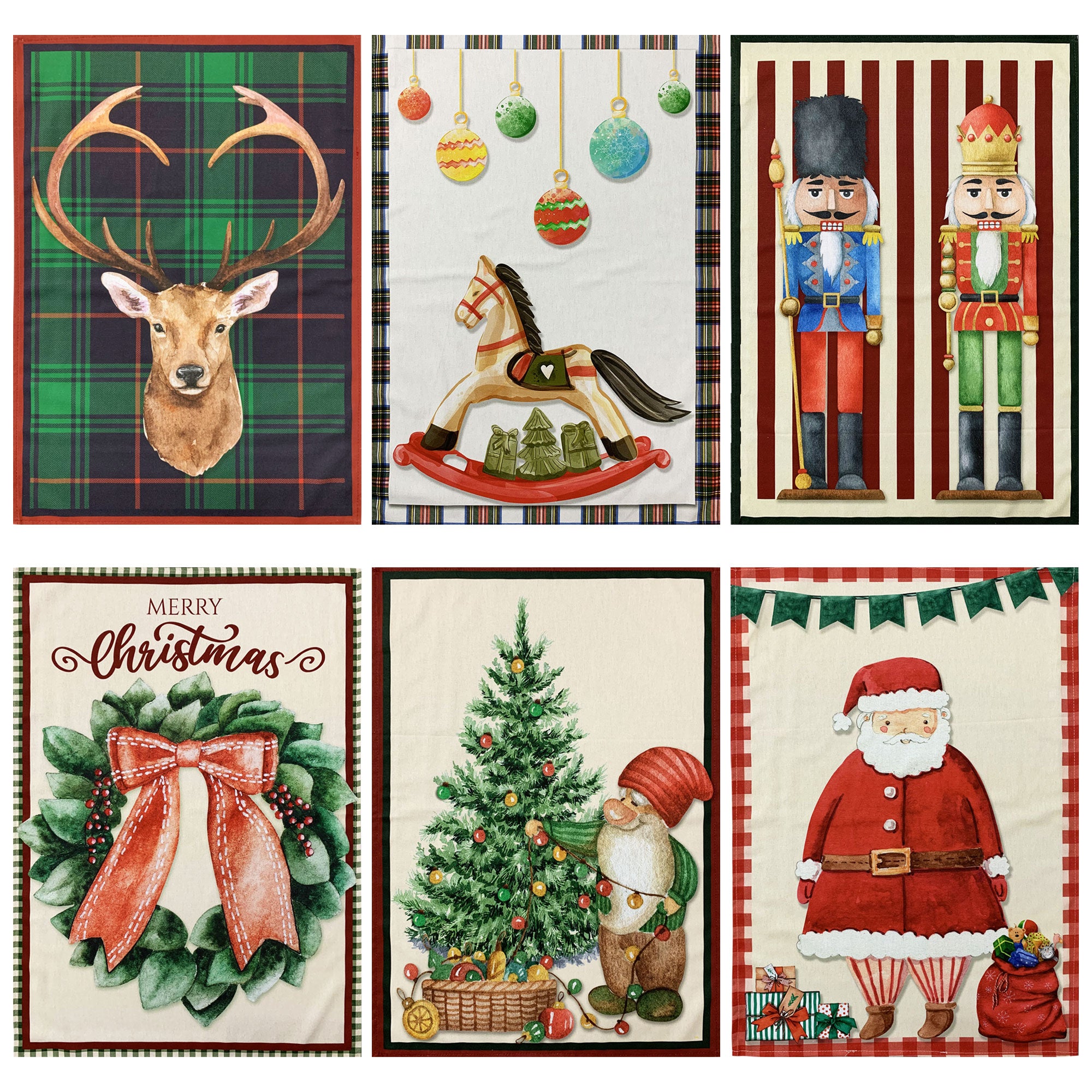 Set Strofinacci Natalizi Maestri Cotonieri Canovacci cotone 6 Pezzi Natale 6483