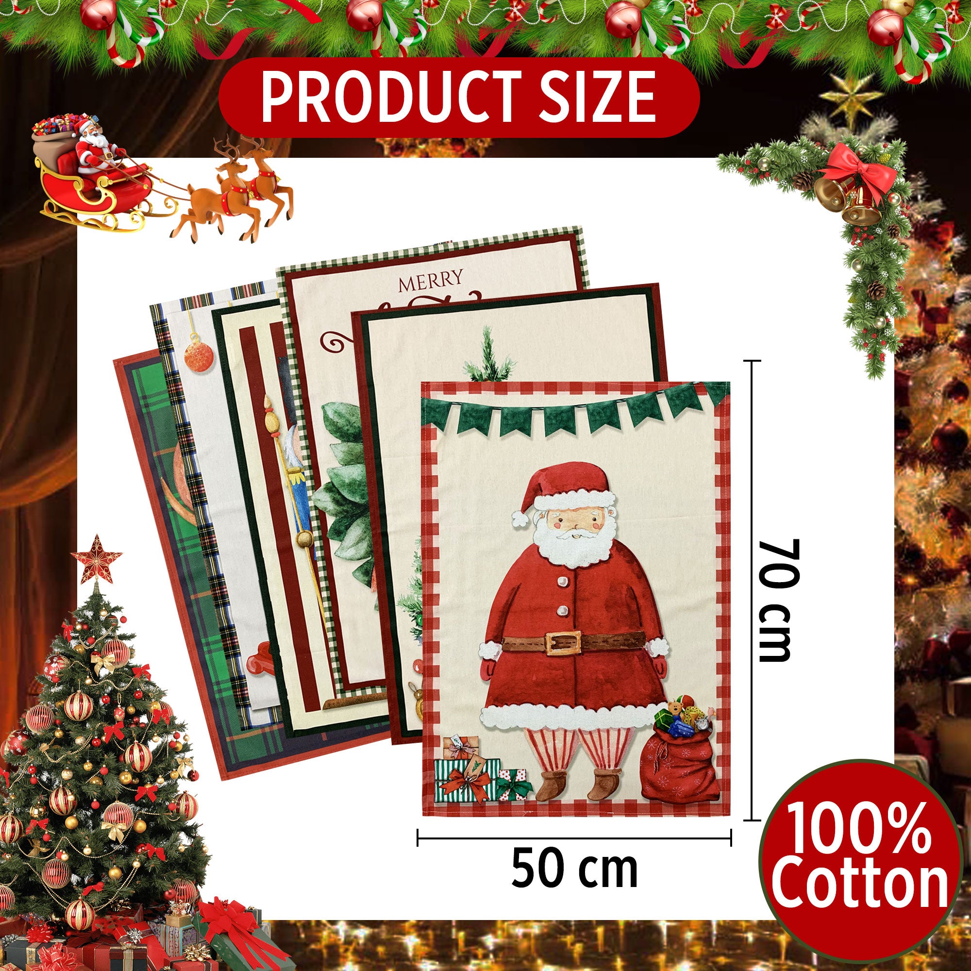 Set Strofinacci Natalizi Maestri Cotonieri Canovacci cotone 6 Pezzi Natale 6483