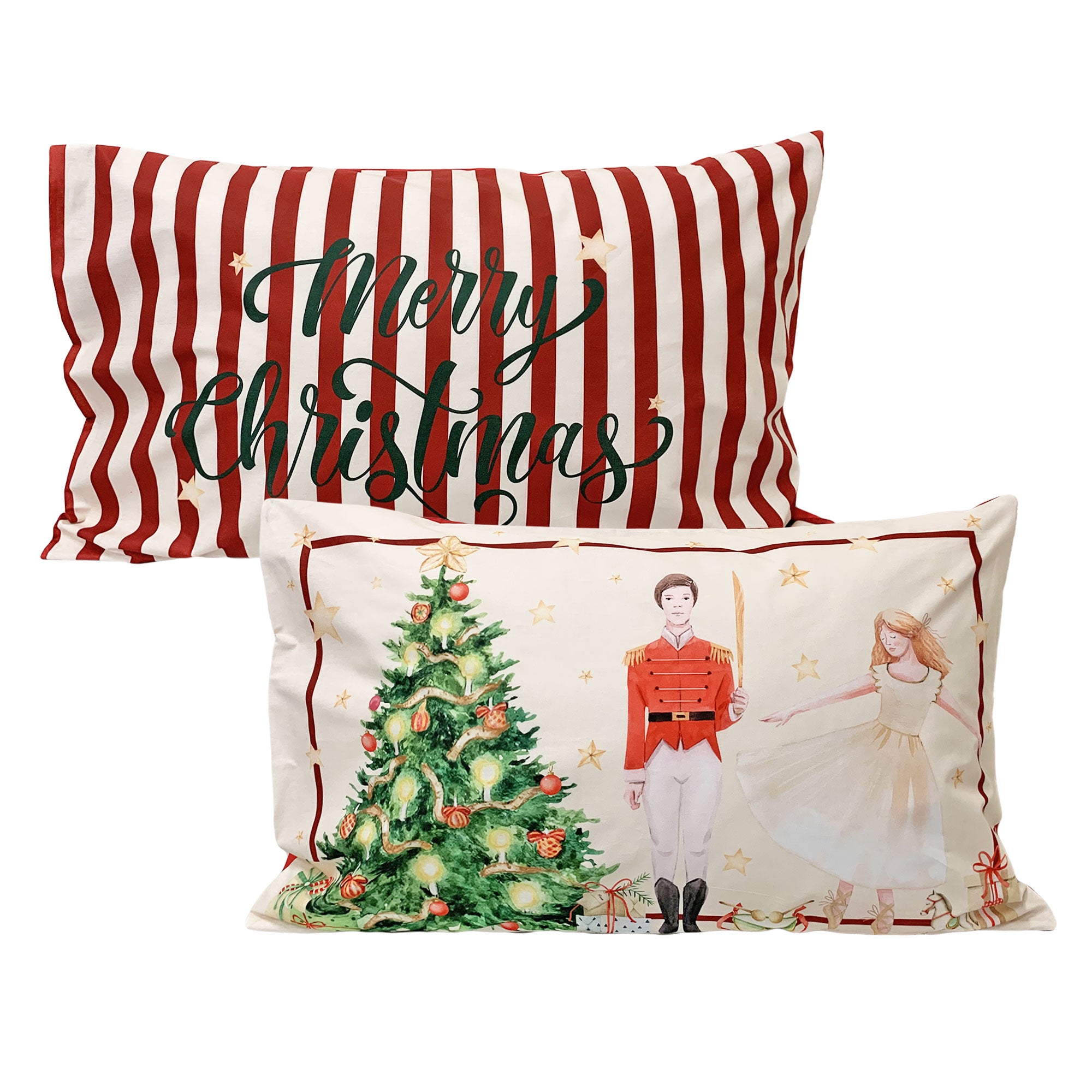 Coppia Federe natalizie stampa Schiaccianoci Maestri Cotonieri 2pz Natale 6504