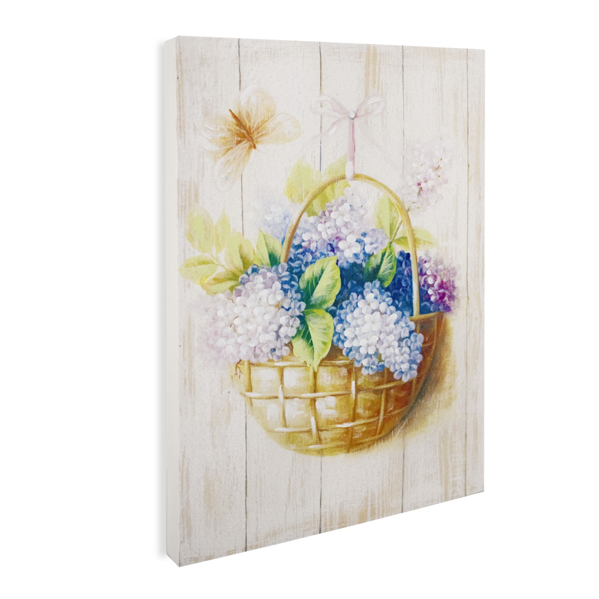 Quadro su legno decorativo Shabby Chic Nuvole di Stoffa cesto di fiori 6717