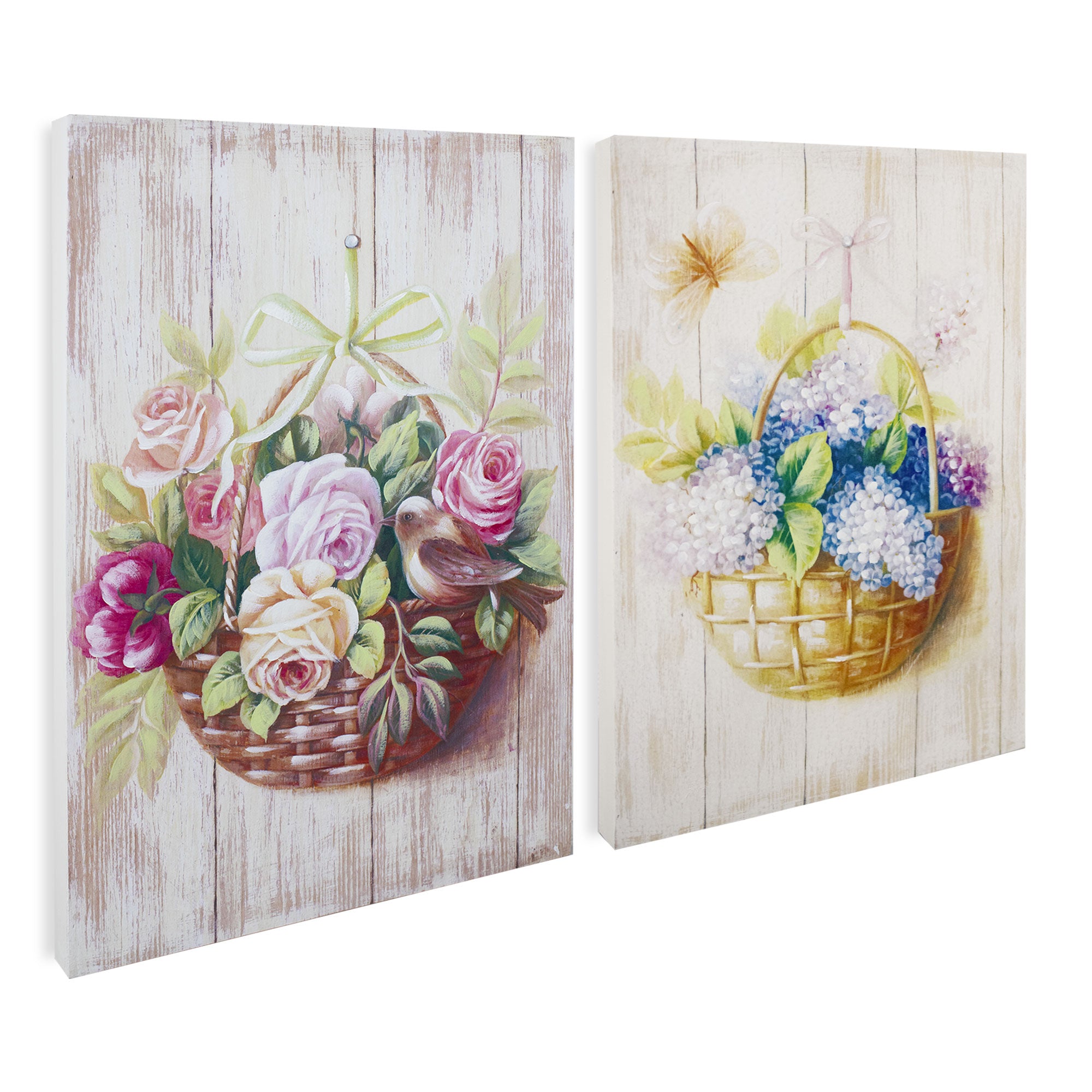 Quadri su legno decorativi Shabby Chic Nuvole di Stoffa cesti di fiori 6718