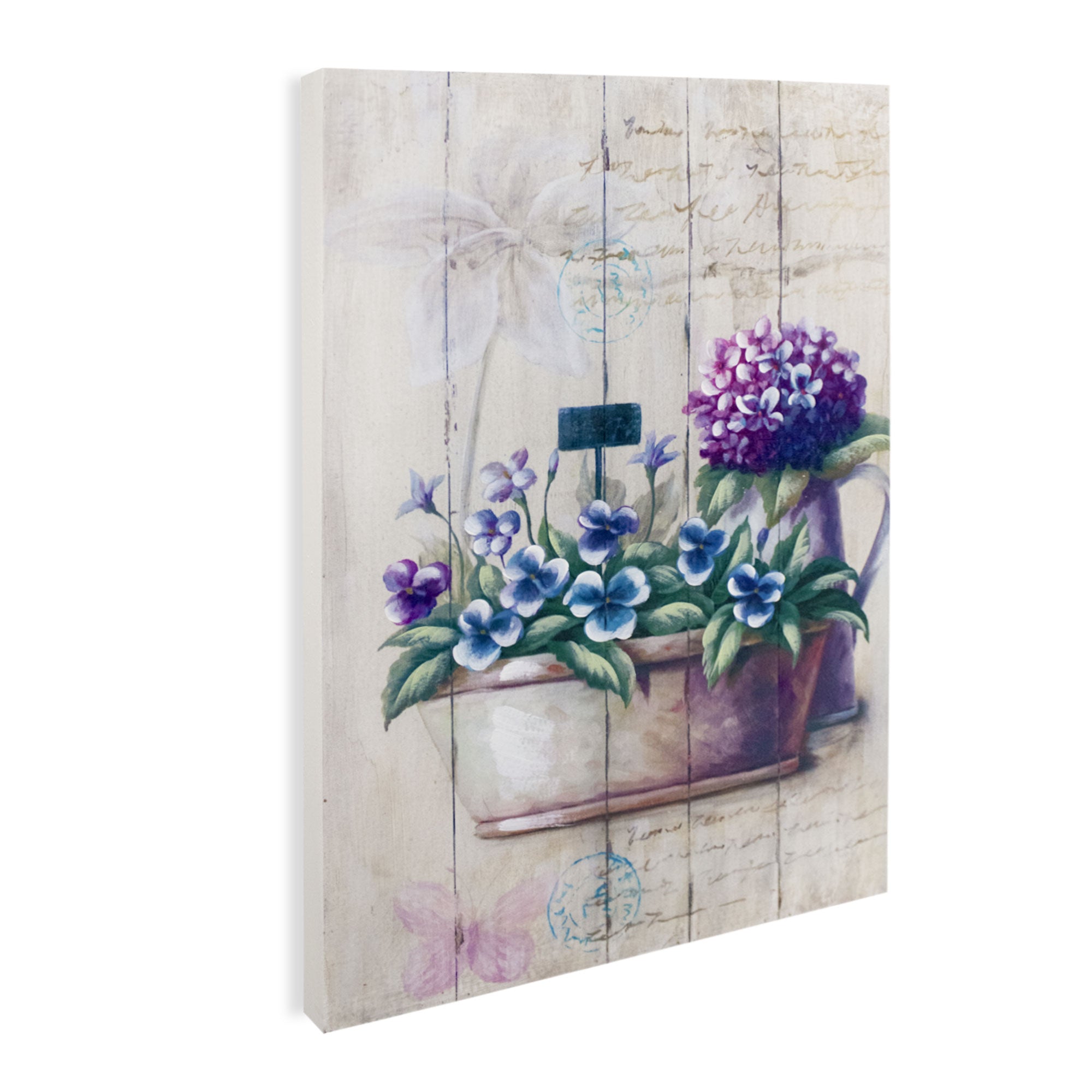 Quadro su legno decorativo Shabby Chic Nuvole di Stoffa cesto di fiori 6719