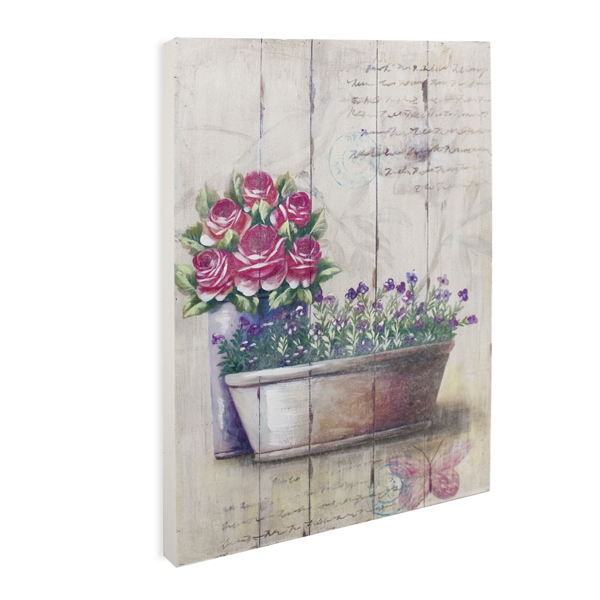 Quadro su legno decorativo Shabby Chic Nuvole di Stoffa cesto di fiori 6721