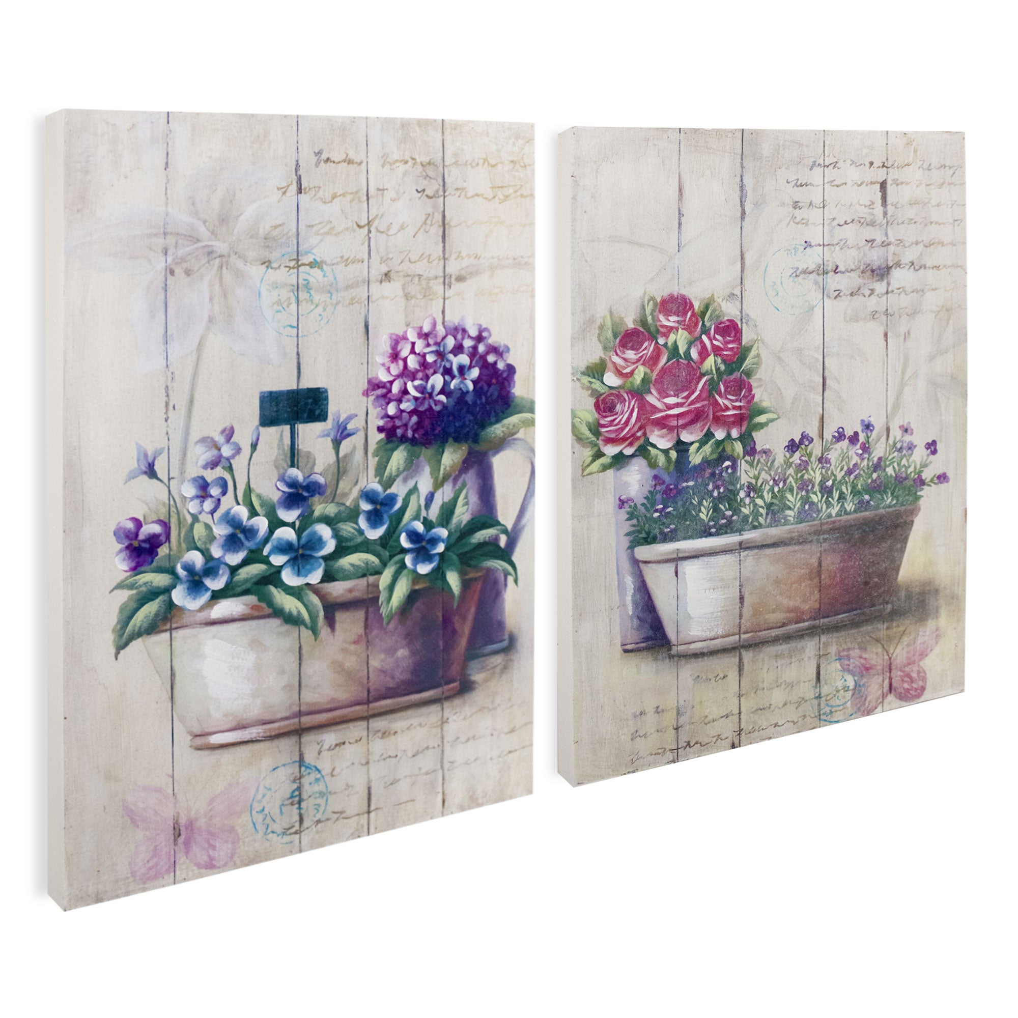 Quadri su legno decorativi Shabby Chic Nuvole di Stoffa cesti di fiori 6723