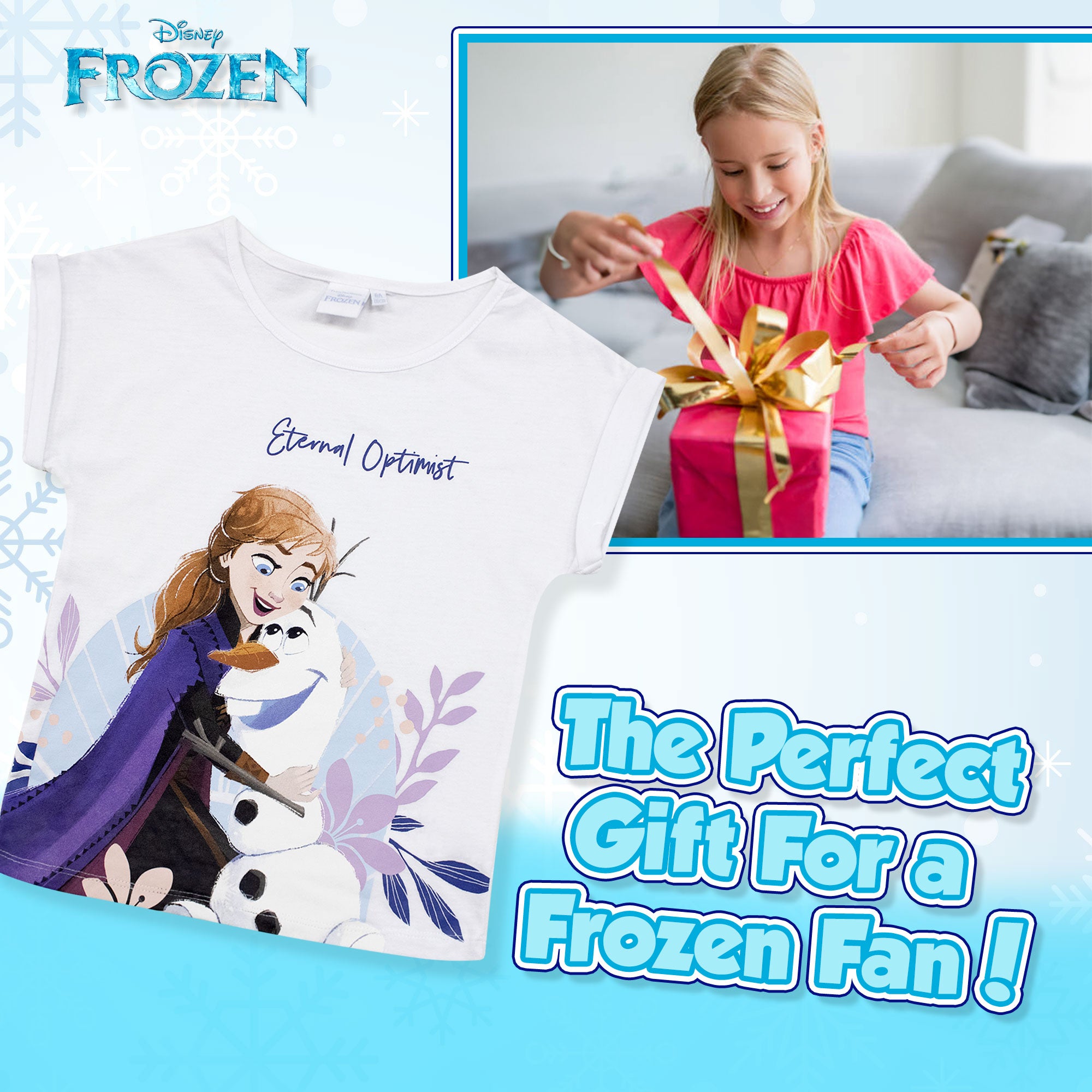 T-shirt Disney Frozen Elsa Olaf maglia maniche corte bambina in cotone 6789