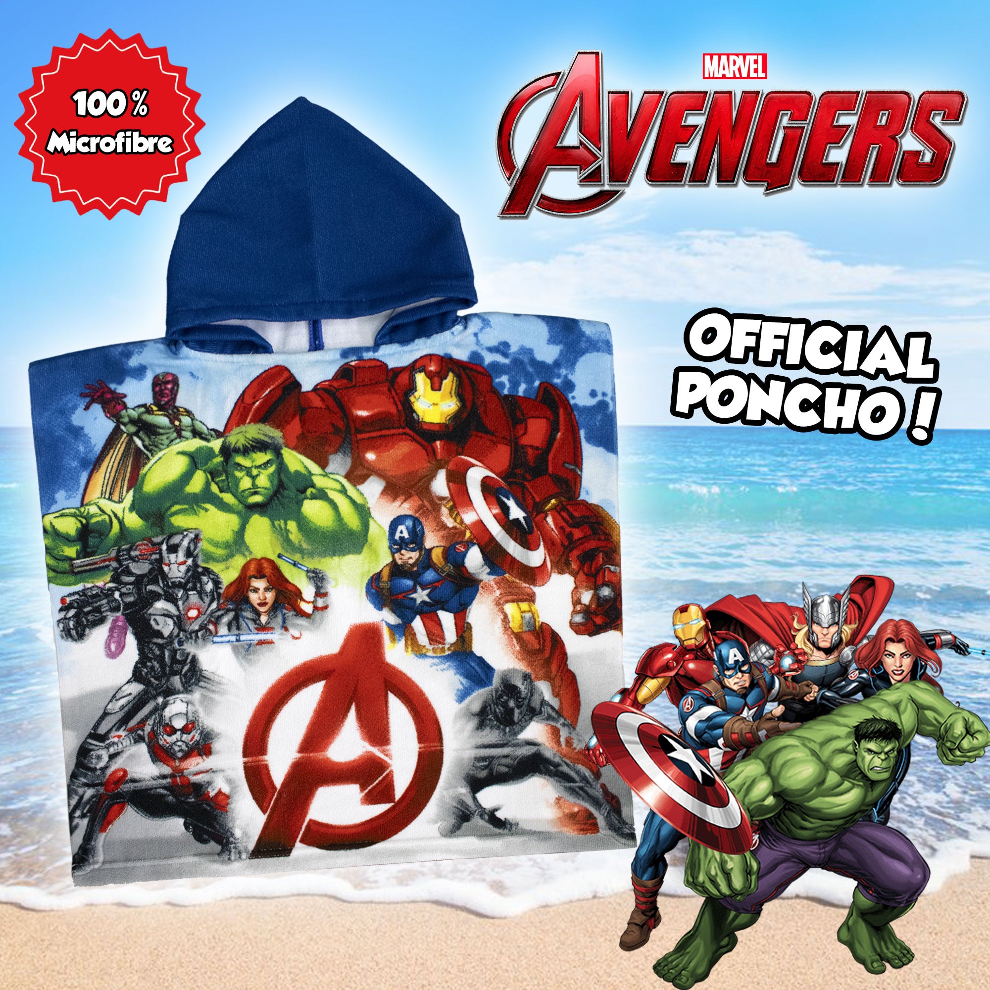 Poncho mare Marvel Avengers per bambino 55x110cm asciugamano piscina 6803