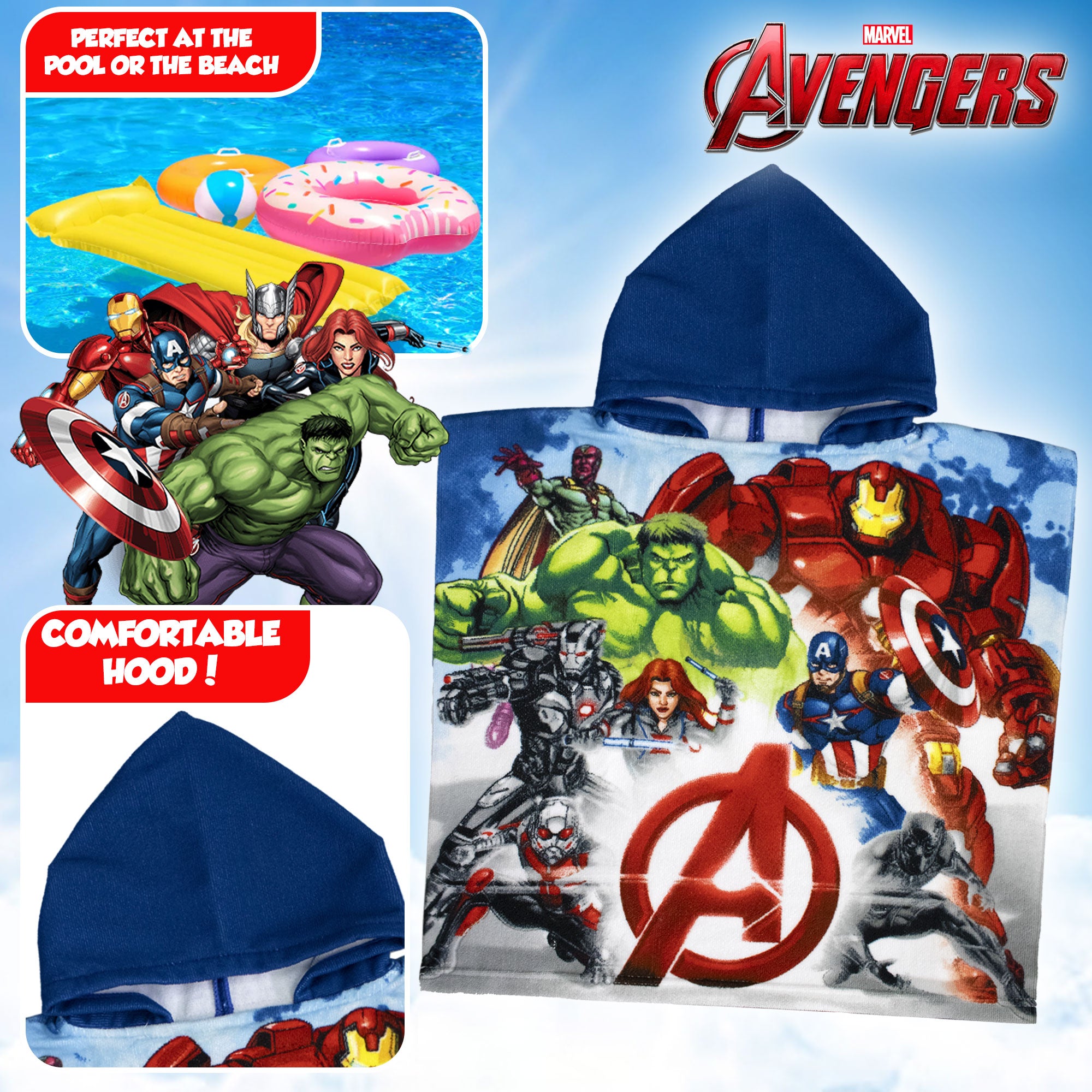 Poncho mare Marvel Avengers per bambino 55x110cm asciugamano piscina 6803