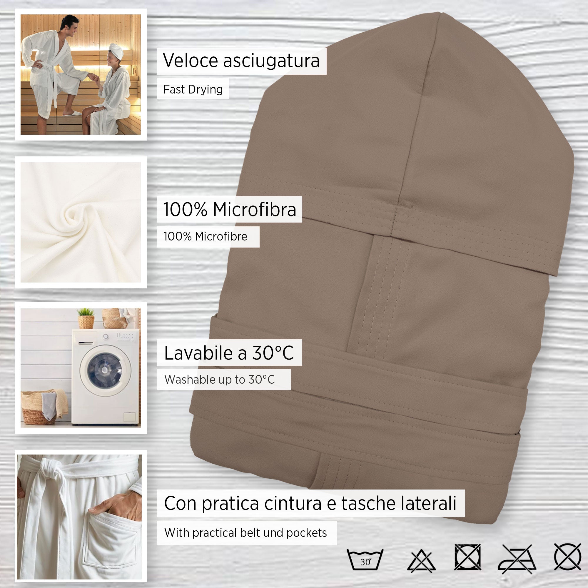 Accappatoio in microfibra unisex uomo donna Fitness Sport Viaggio 6834