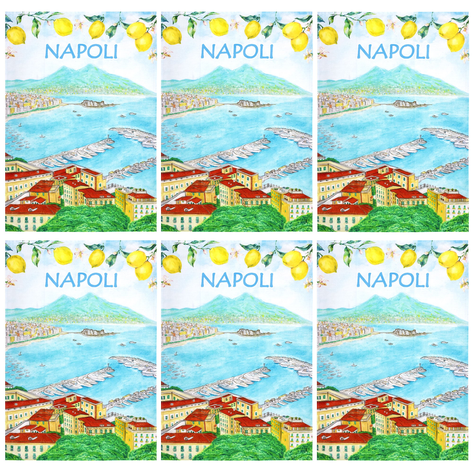 Set 6 Strofinacci cucina Golfo Napoli canovacci in cotone 6837