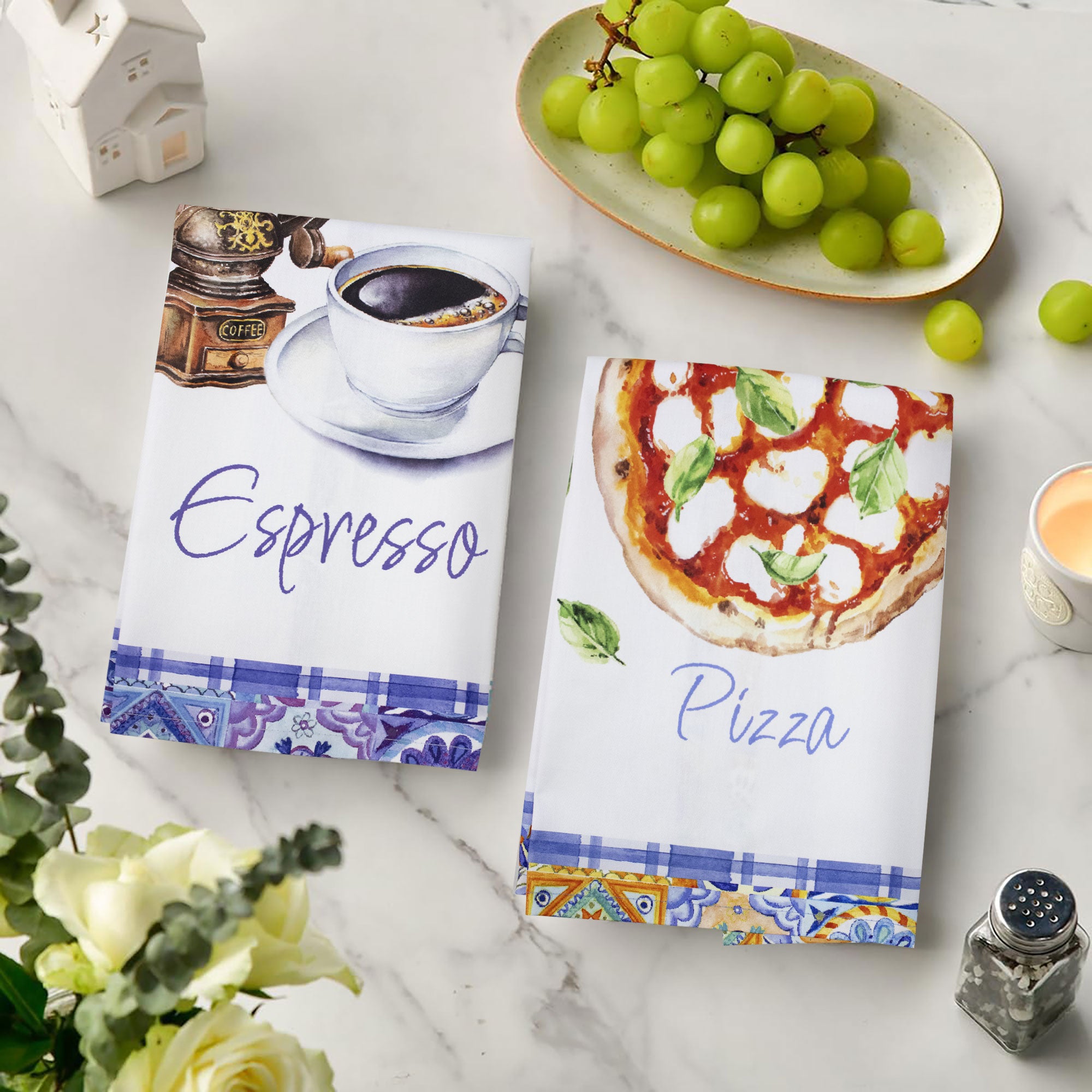 Set 6 Strofinacci cucina cibo Italia canovacci in cotone 6858