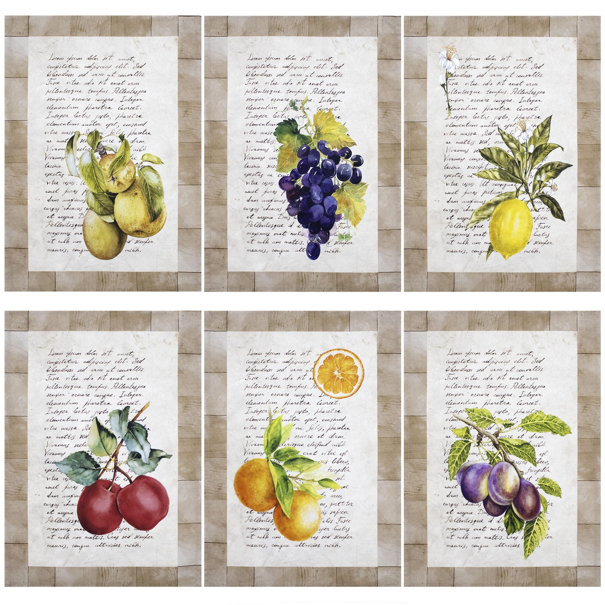 Set 6 Strofinacci cucina frutta canovacci vintage in cotone 6869