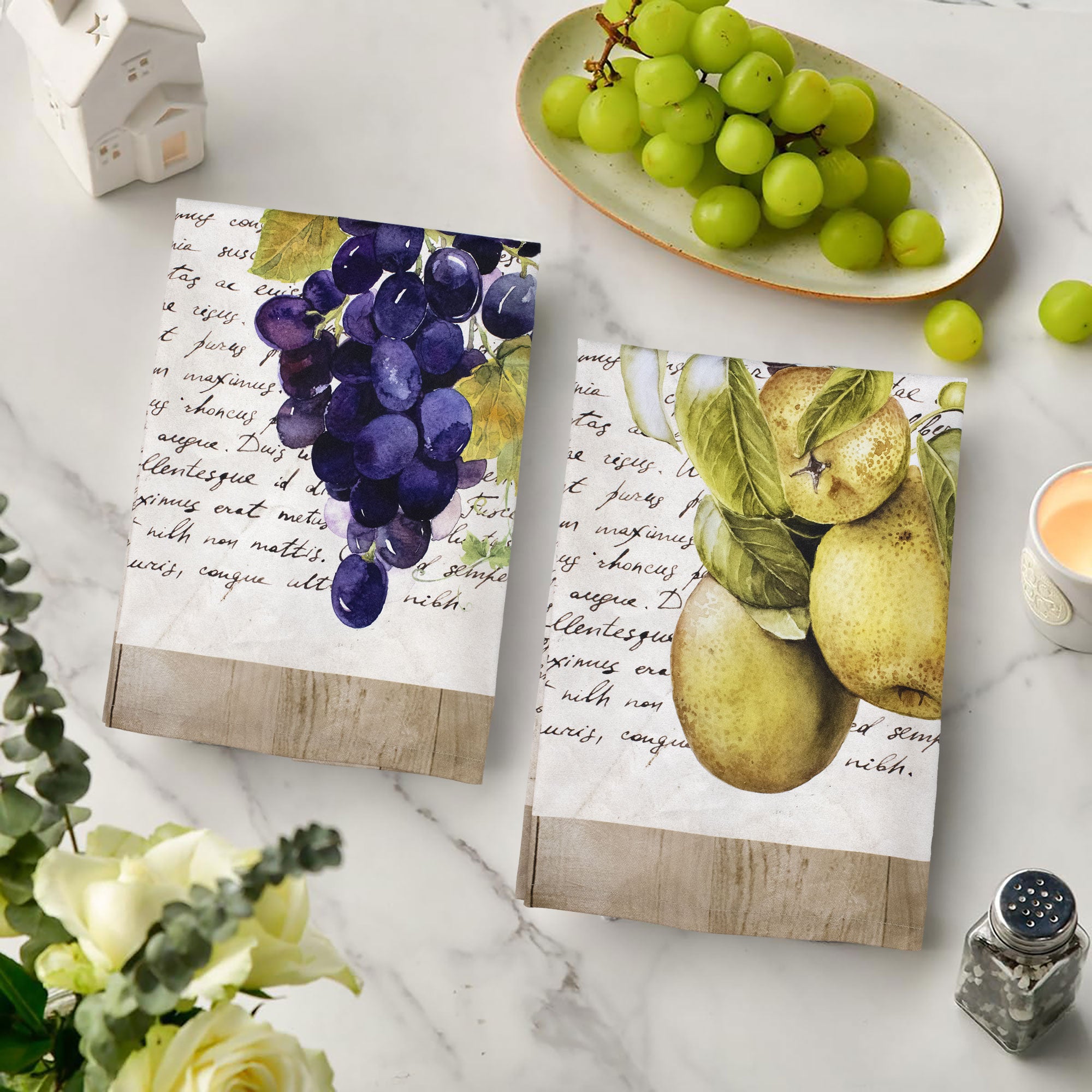 Set 6 Strofinacci cucina frutta canovacci vintage in cotone 6869