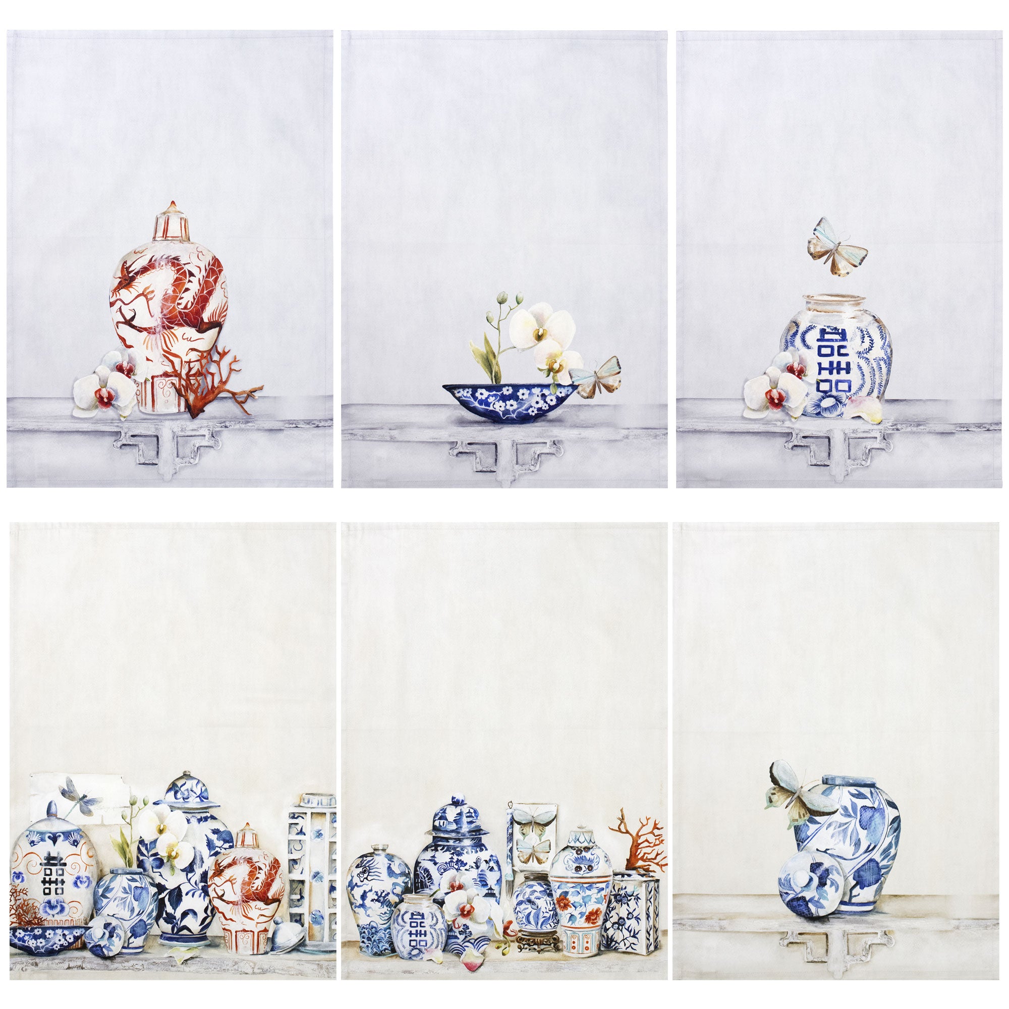 Set 6 Strofinacci cucina stile orientale canovacci vasi Giappone in cotone 6871