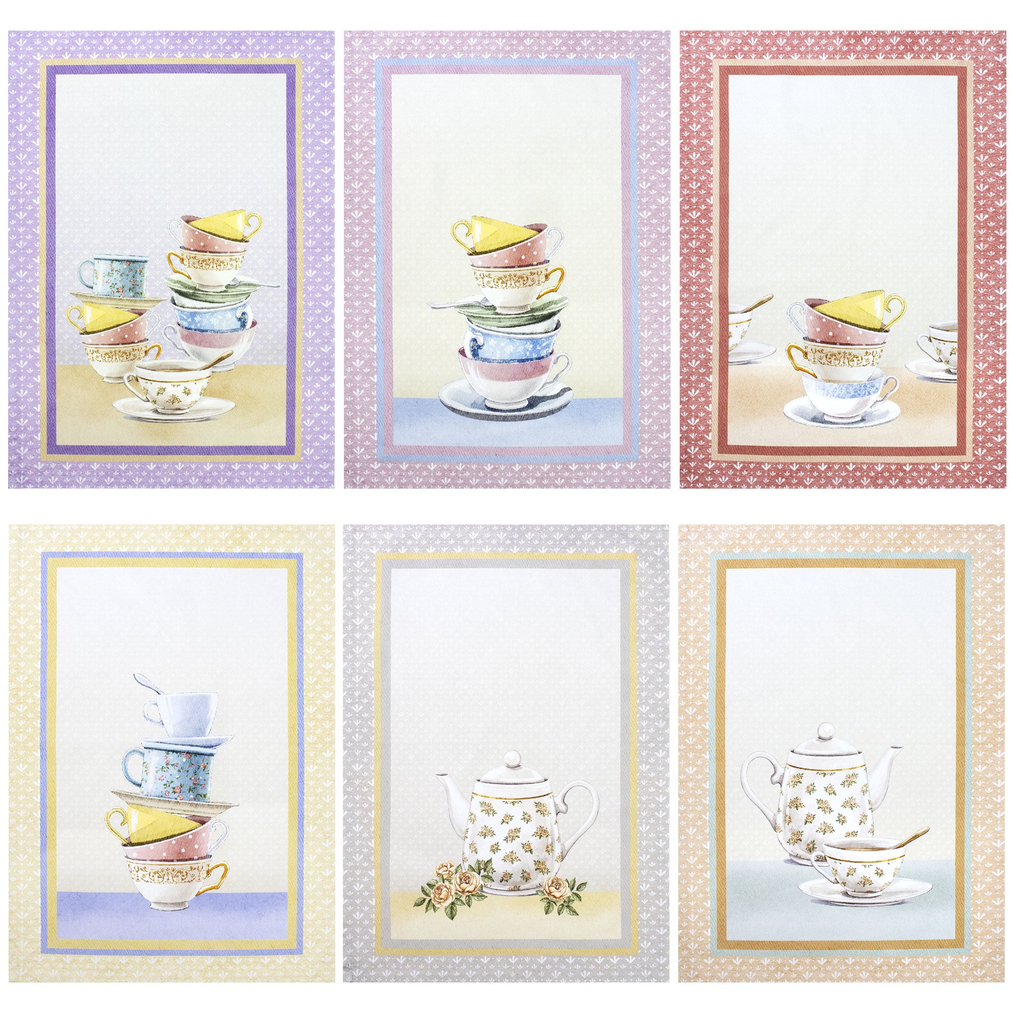 Set 6 Strofinacci cucina tazze e teiere canovacci Shabby Chic in cotone 6872