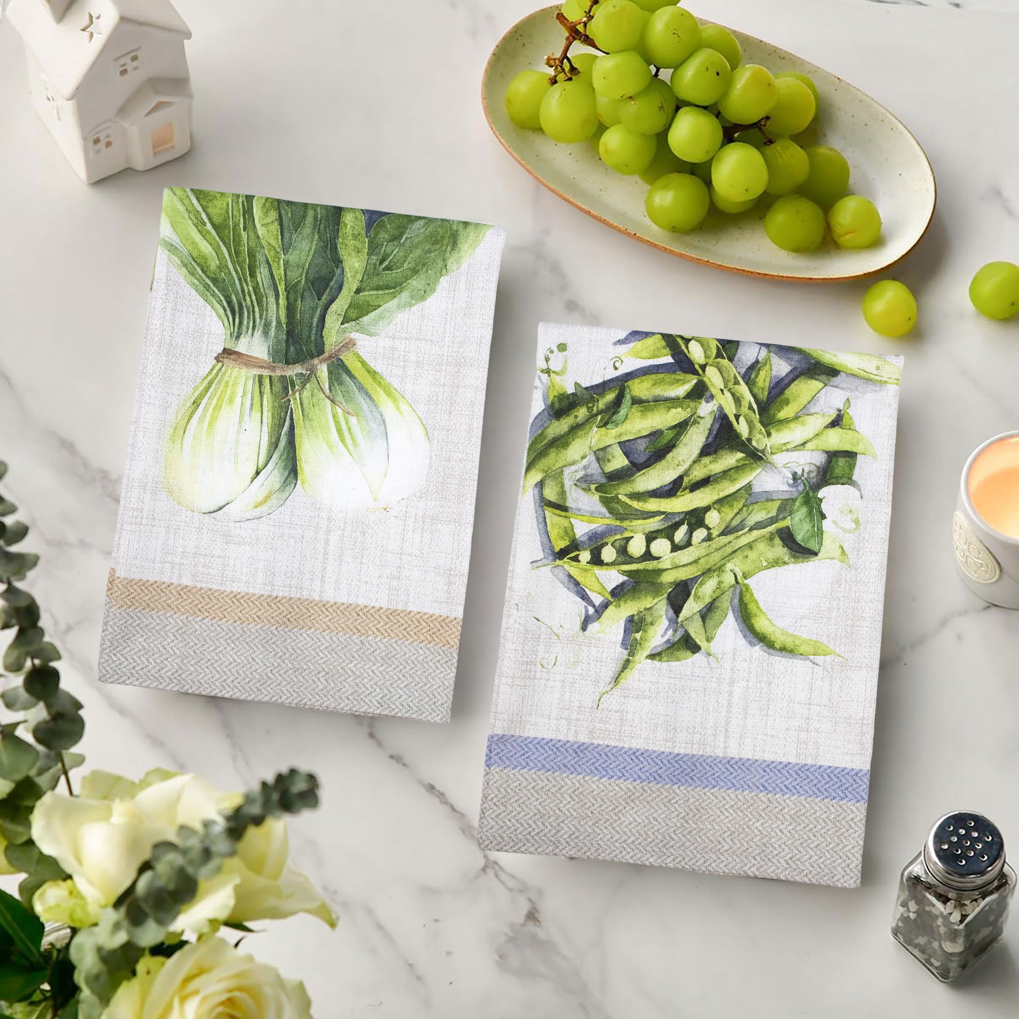 Set 6 Strofinacci cucina verdura canovacci vintage in cotone 6874