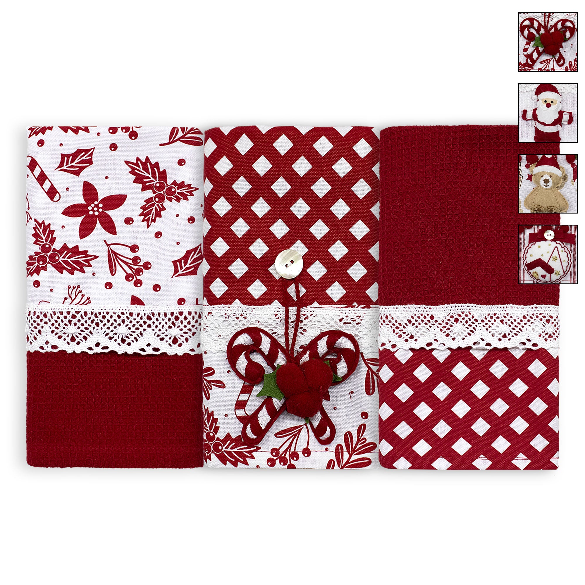 Set Weihnachtsgeschirrtücher. Bestickte Geschirrtücher 3 Weihnachtsdekoration
