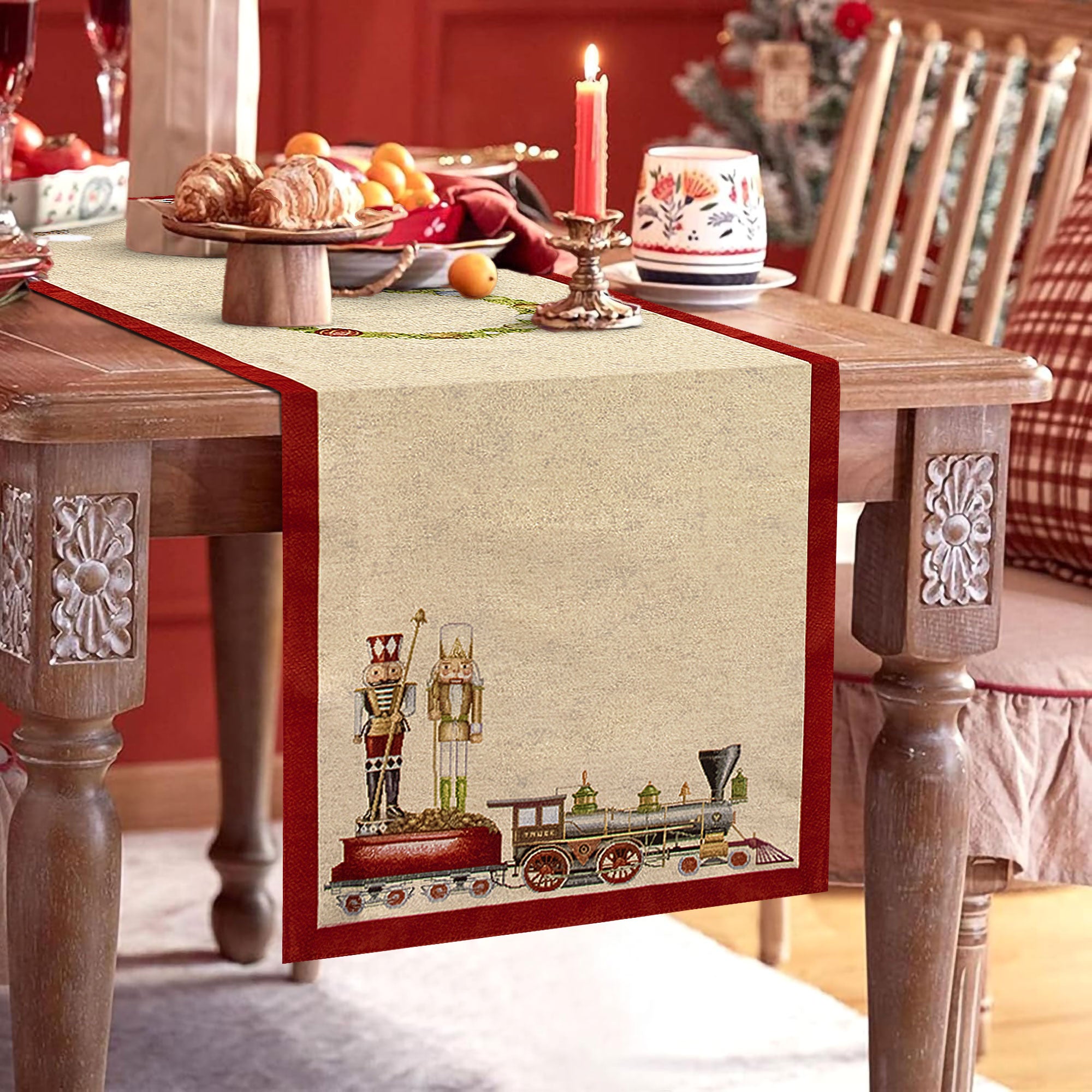 Weihnachts-Gobelin-Tischläufer, Weihnachtszug-Herzstück