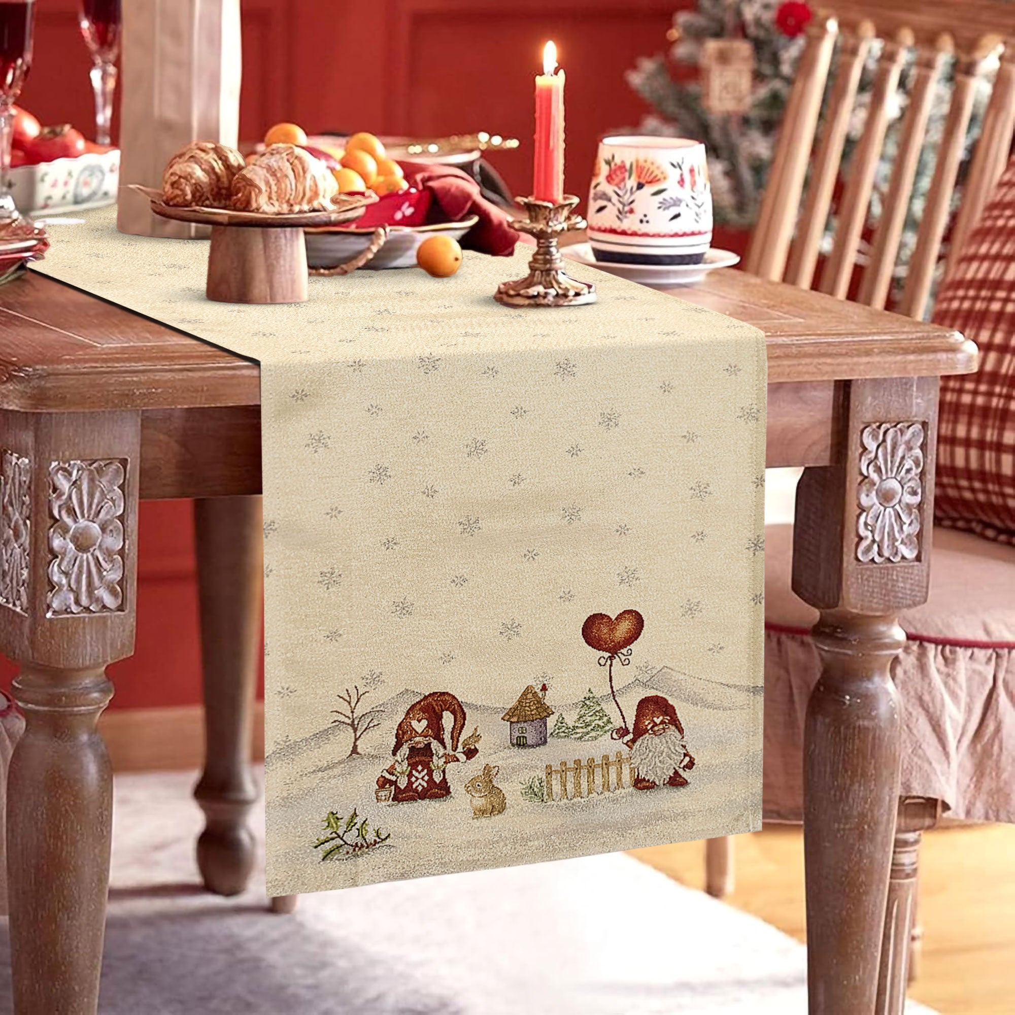 Weihnachts-Gobelin-Tischläufer, weihnachtlicher Tafelaufsatz, Zwerge