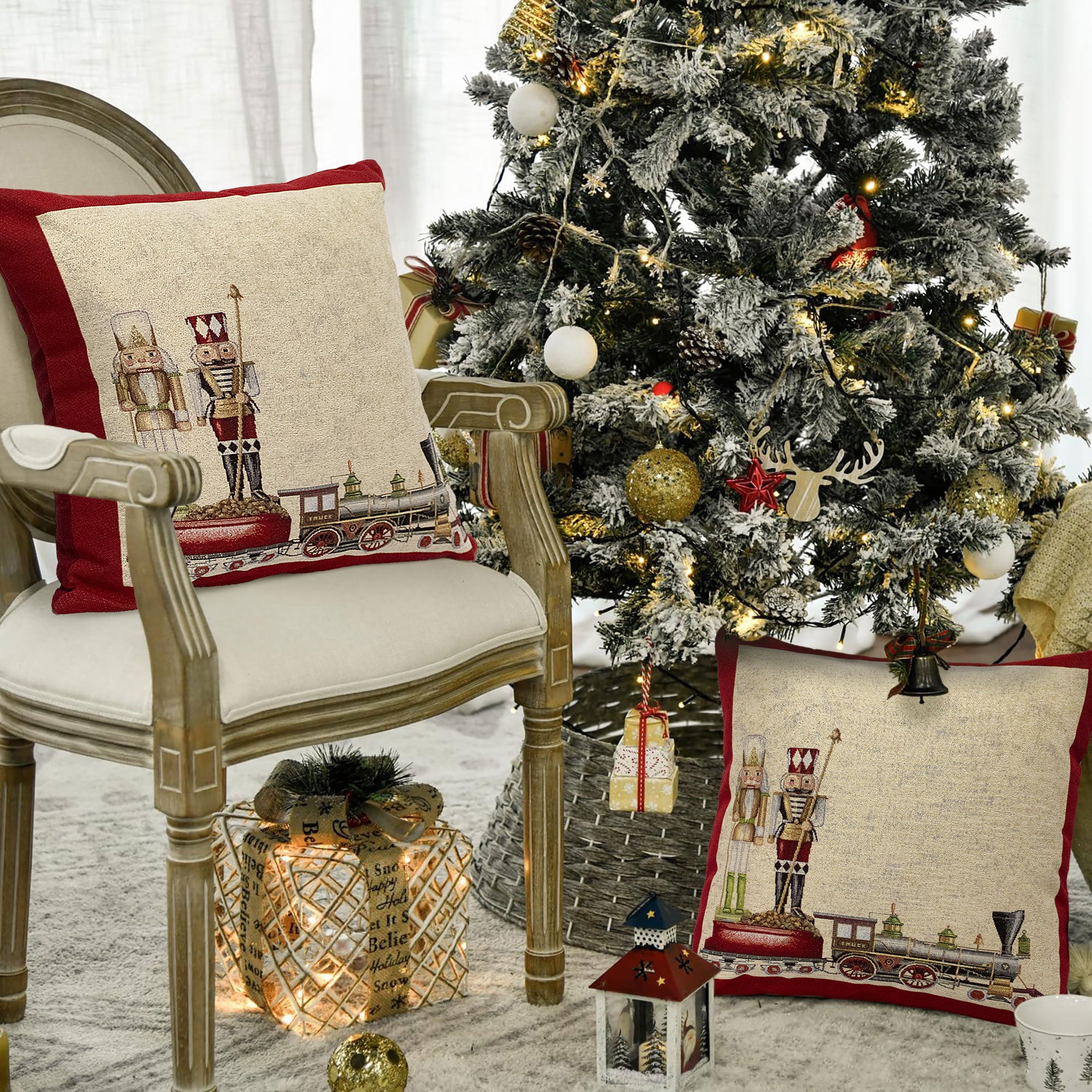 Cuscino arredo natalizio in gobelin addobbi decori Natale Trenino 6986