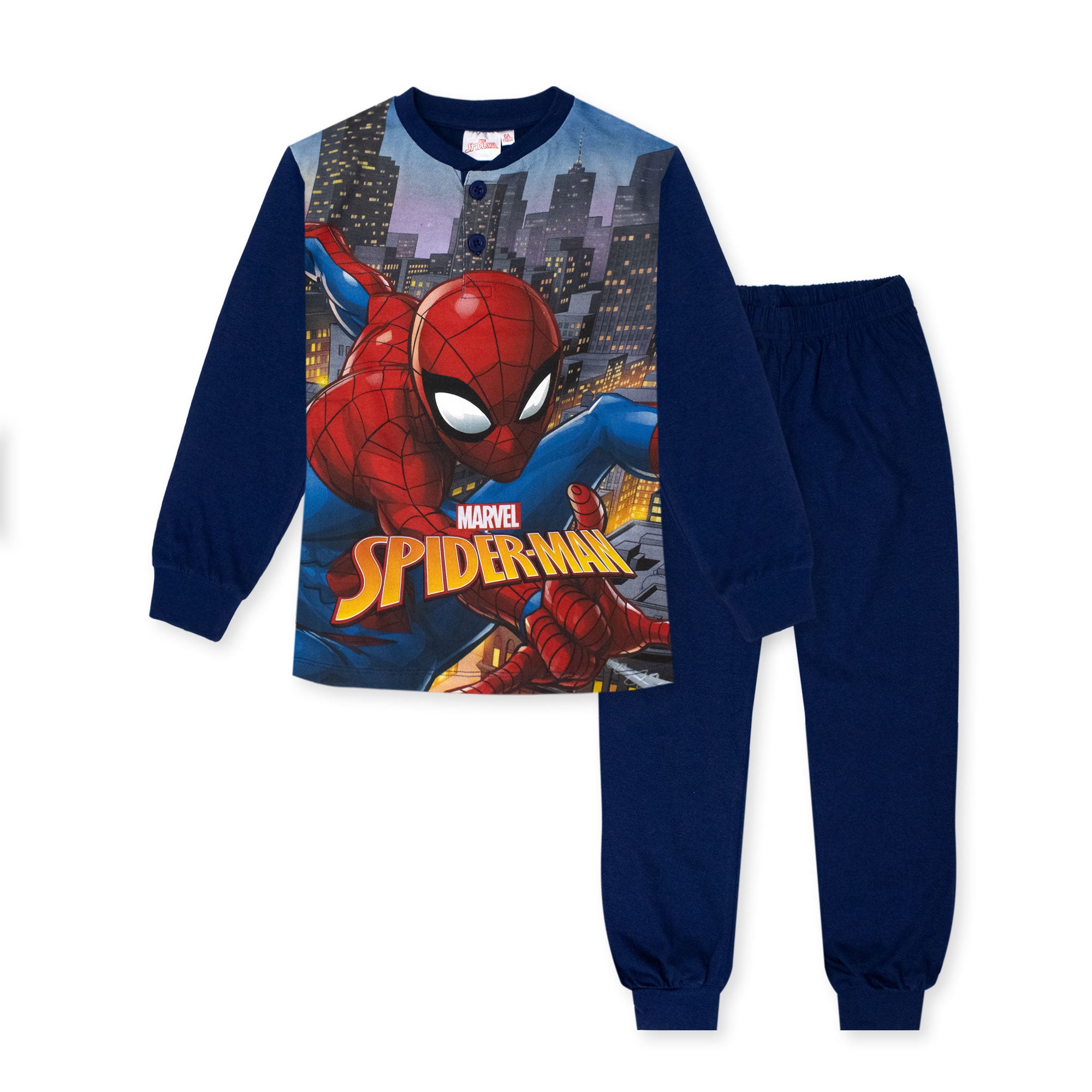 Pigiama Marvel Spiderman per bambino in cotone leggero a maniche lunghe 7075