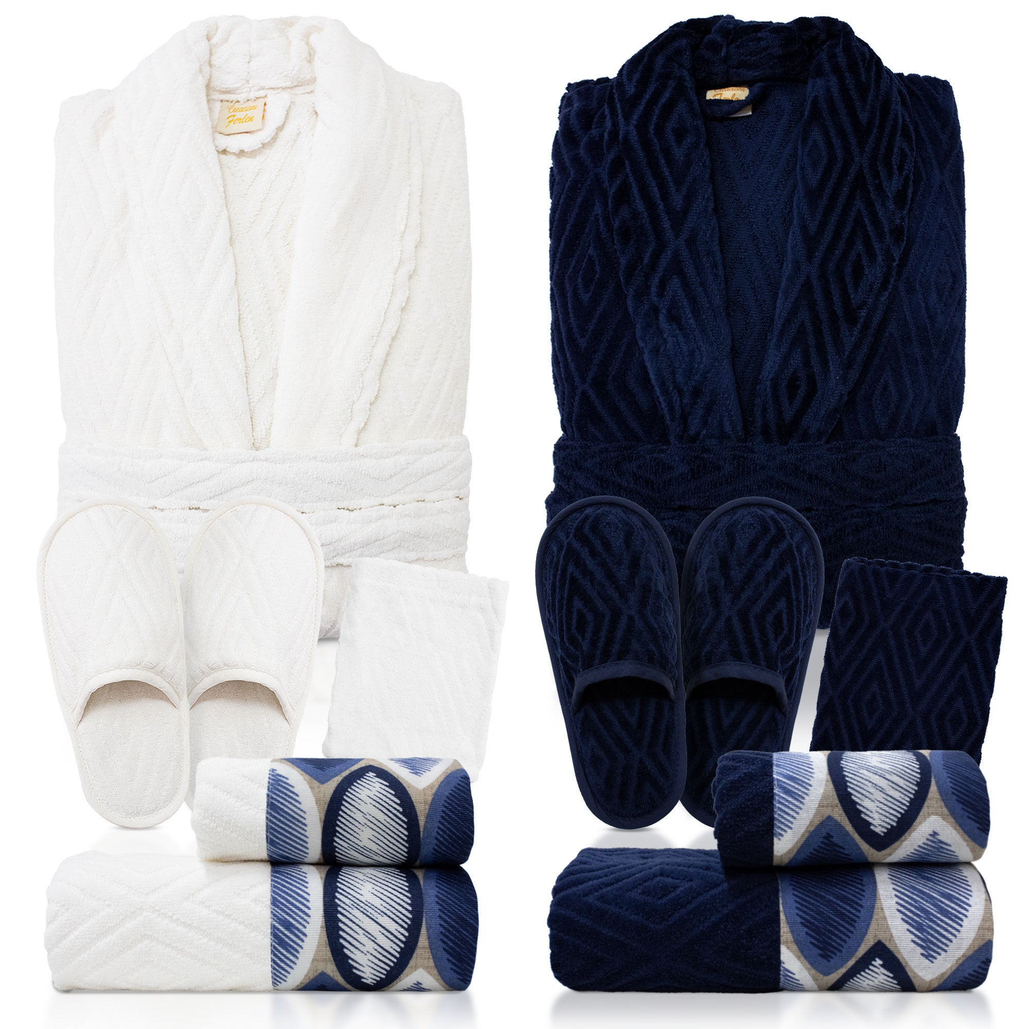 Completo bagno asciugamani accappatoi set uomo donna in spugna di cotone 7121