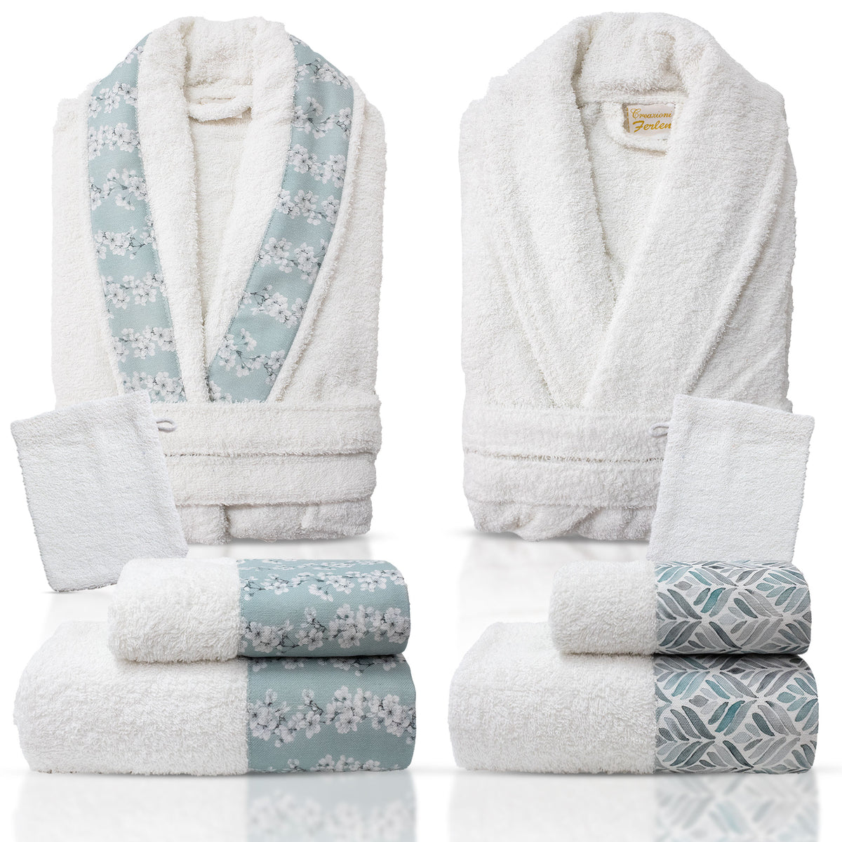 Completo bagno asciugamani accappatoi set uomo donna in spugna di cotone 7128