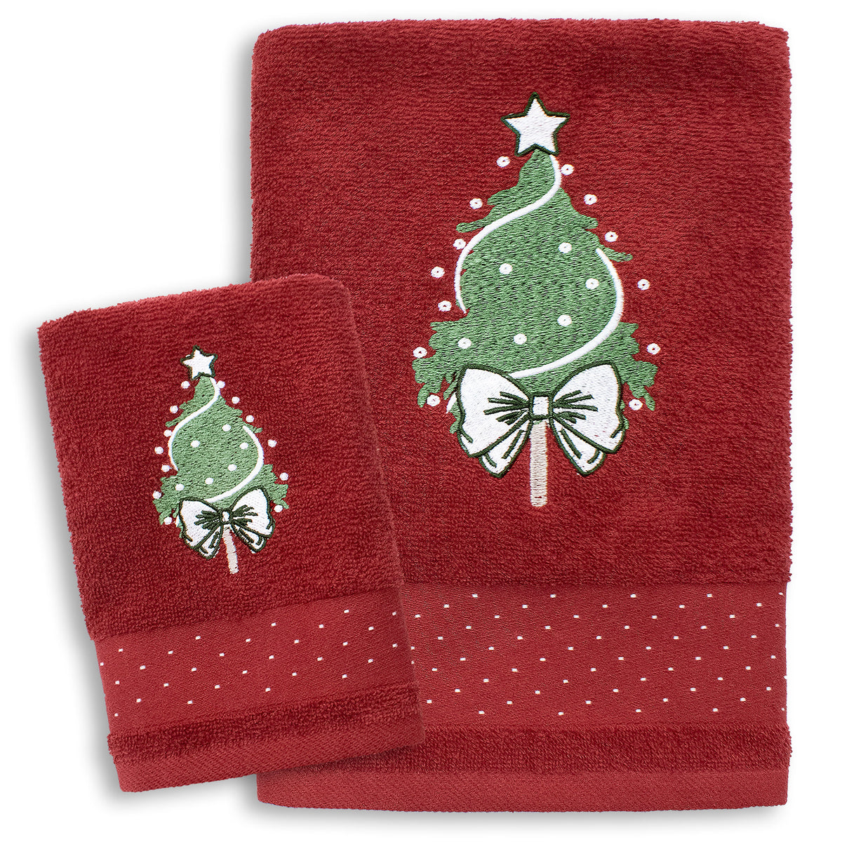 Asciugamani Natalizi Bagno set 1+1 in Spugna di Cotone Decoro Natale Abete 7148