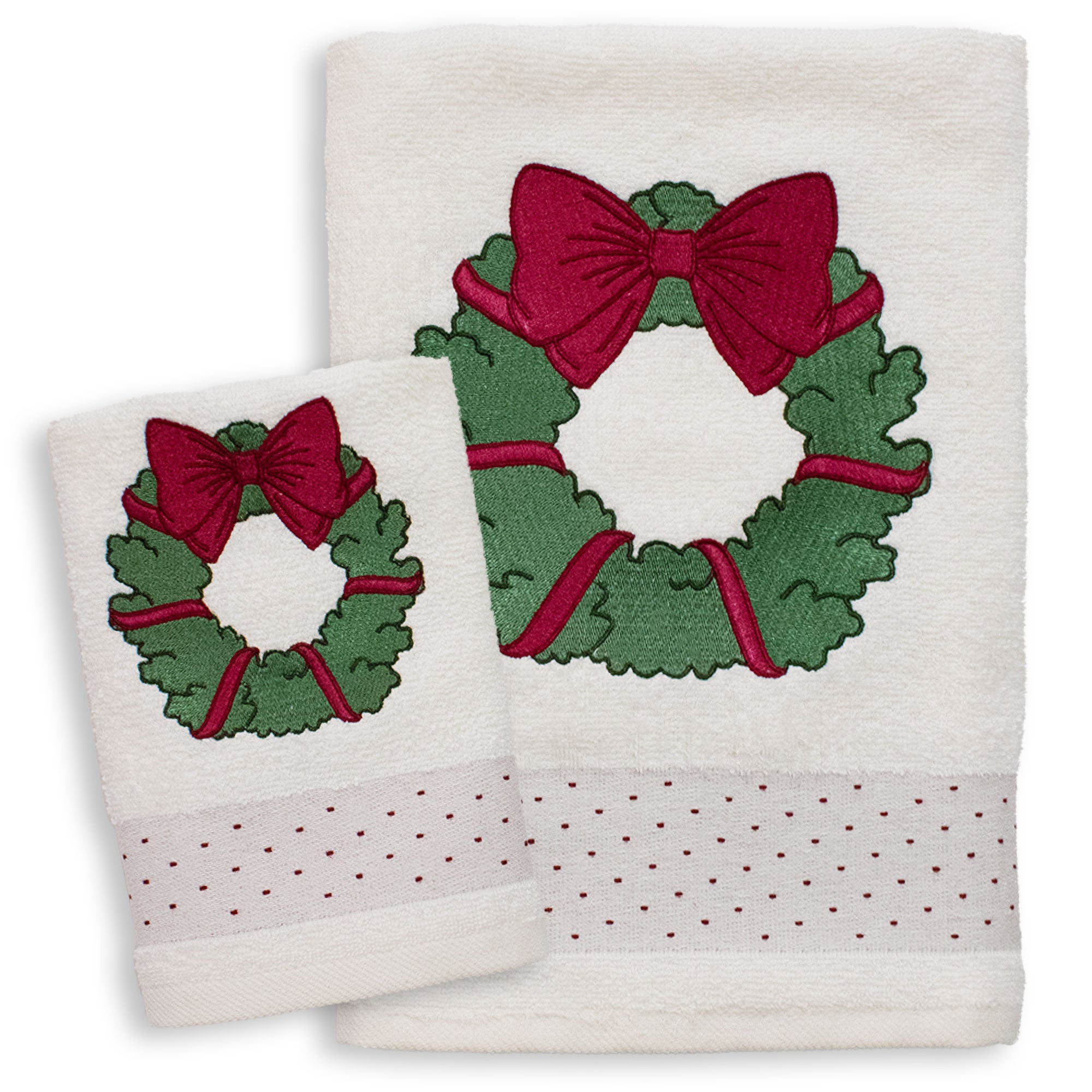 Asciugamani Natalizi Bagno set 1+1 in Spugna Cotone Decoro Ghirlanda Natale 7149