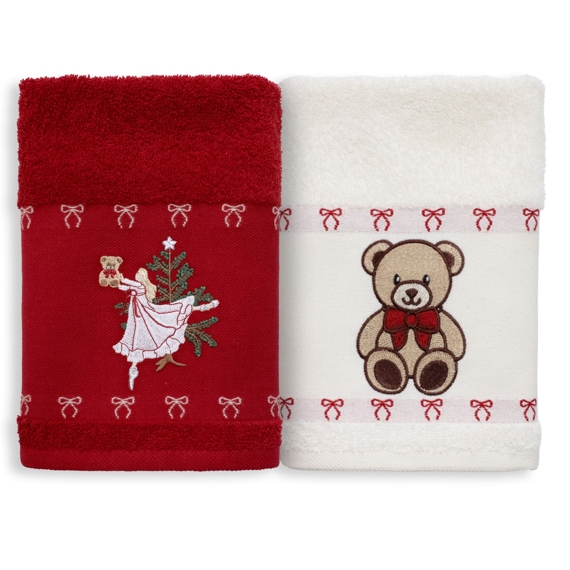2-teiliges Weihnachtsgeschirrtuch-Set aus besticktem Baumwollschwamm