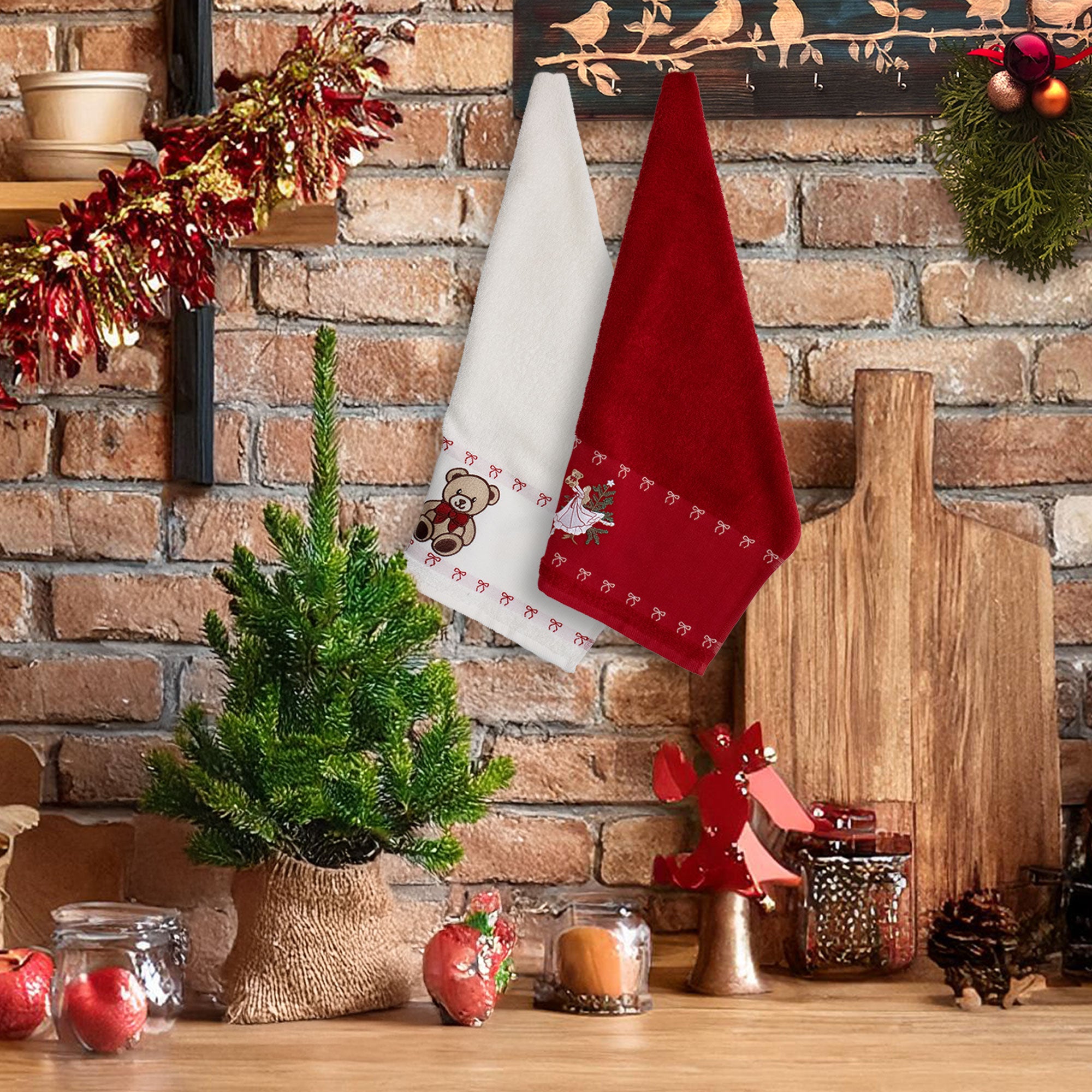 Set Strofinacci natalizi 2pz Canovacci Natale in spugna cotone ricamati 7152