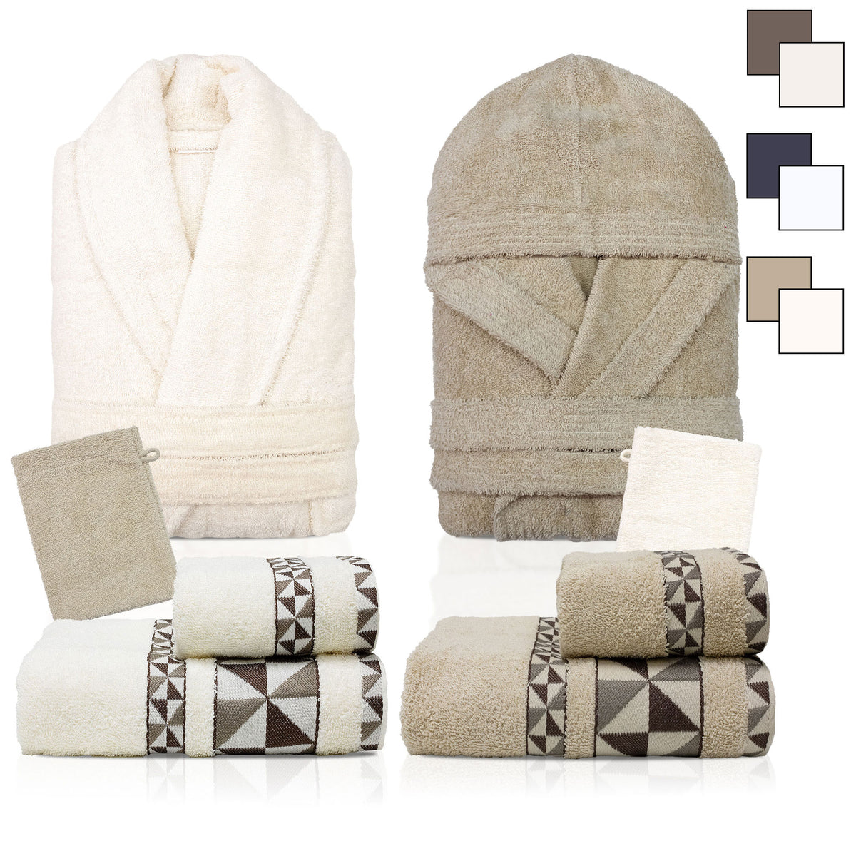Completo bagno asciugamani accappatoi set uomo donna in spugna di cotone 7156