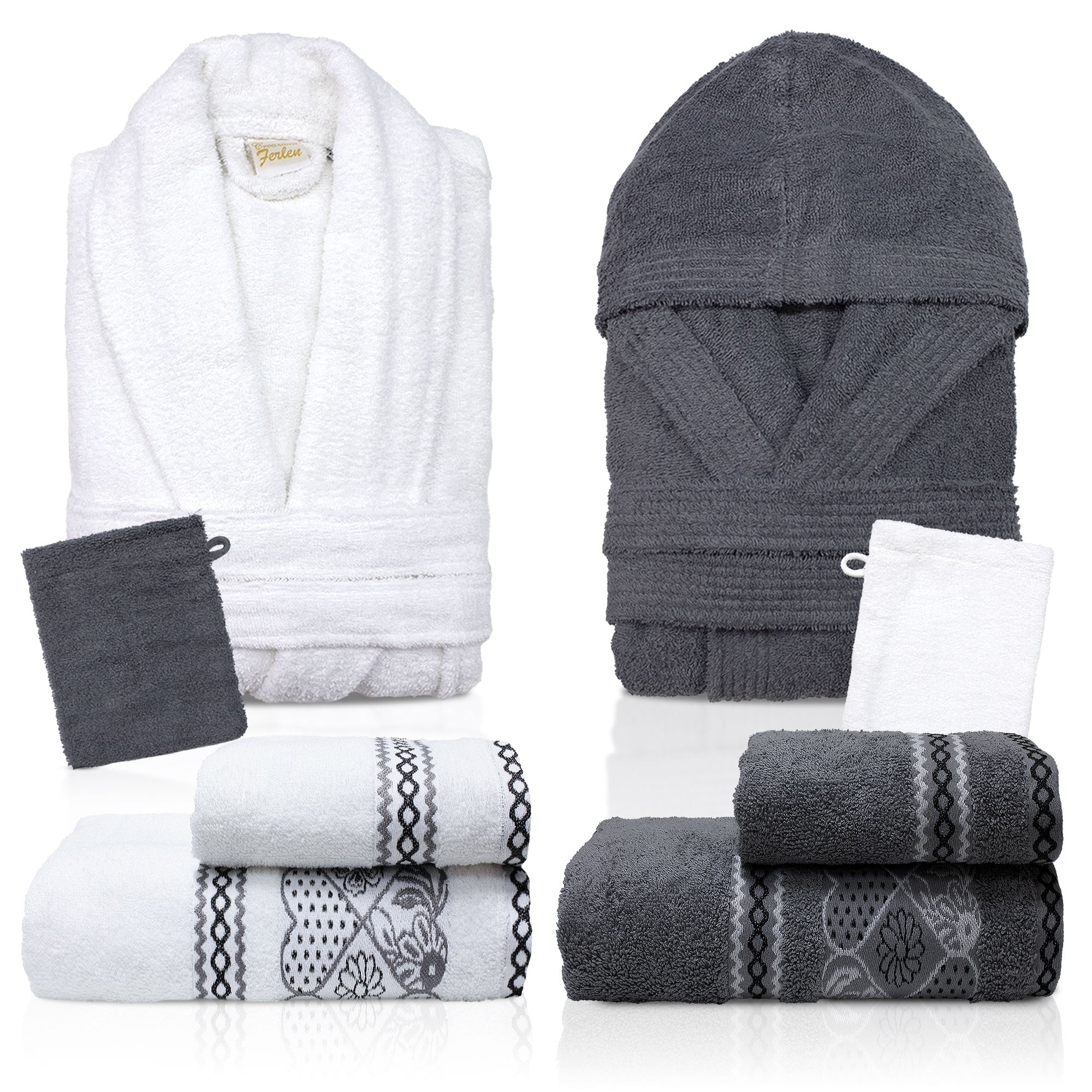 Completo bagno asciugamani accappatoi set uomo donna in spugna di cotone 7157