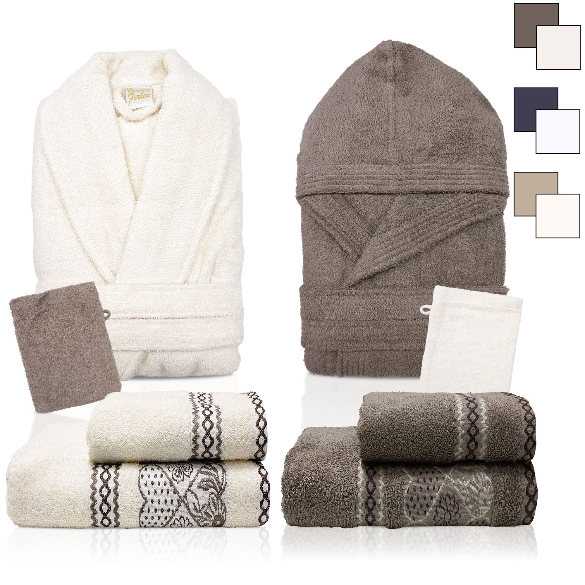 Completo bagno asciugamani accappatoi set uomo donna in spugna di cotone 7157