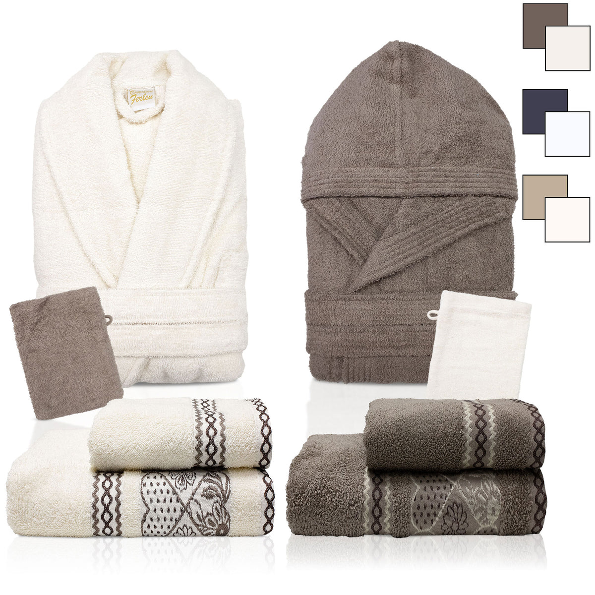Completo bagno asciugamani accappatoi set uomo donna in spugna di cotone 7157
