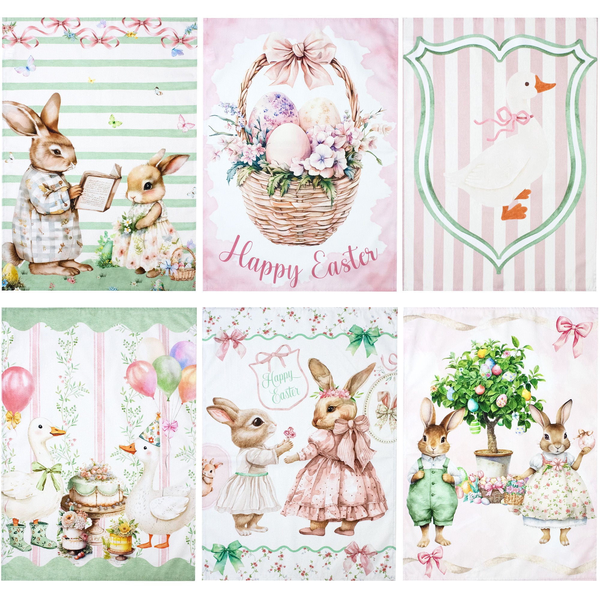 Set Strofinacci pasquali 6pz Canovacci Pasqua in cotone conigli primaverili 7162