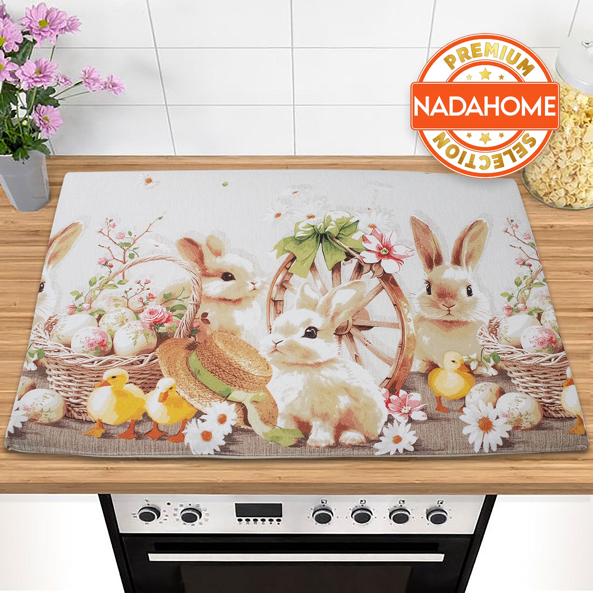 Coprifornelli cucina Pasquale imbottito stampa digitale Pasqua in cotone 7165