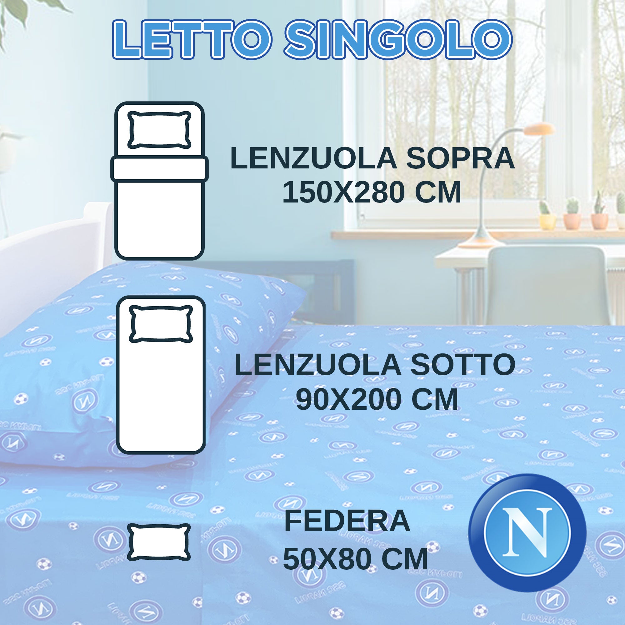 Completo Lenzuola singolo SSC Napoli Ufficiale in Cotone 1 posto 0190