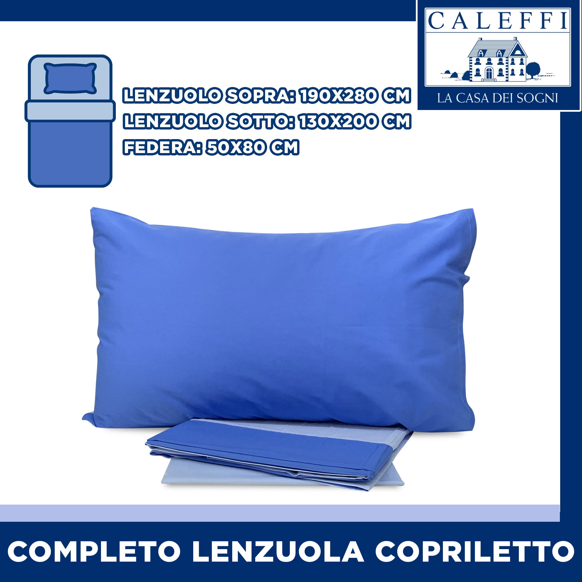 Completo lenzuola copriletto 1 posto e 1/2 Caleffi double puro cotone 0383