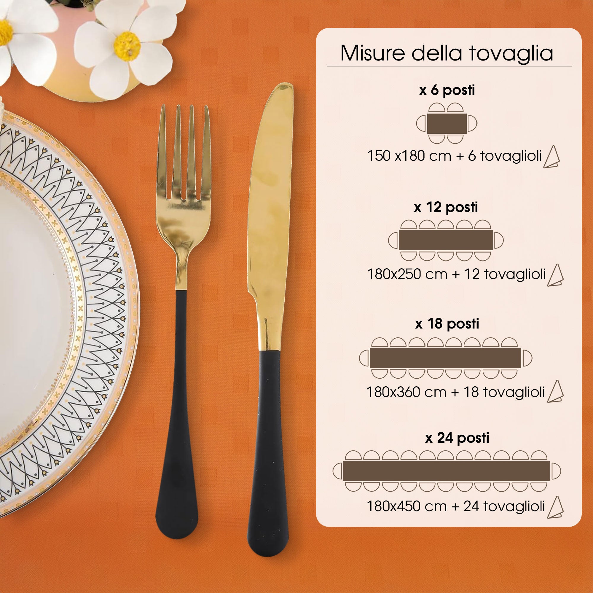 Tovaglia Servizio da Tavola + Tovaglioli 24 Posti Damina in Cotone 0544