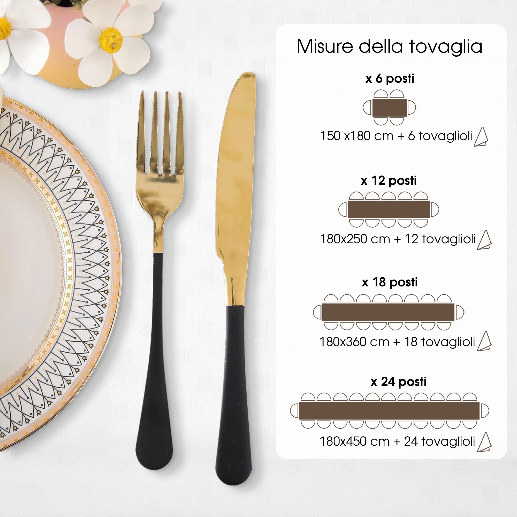 Tovaglia Servizio da Tavola + Tovaglioli 24 Posti Damina in Cotone 0544