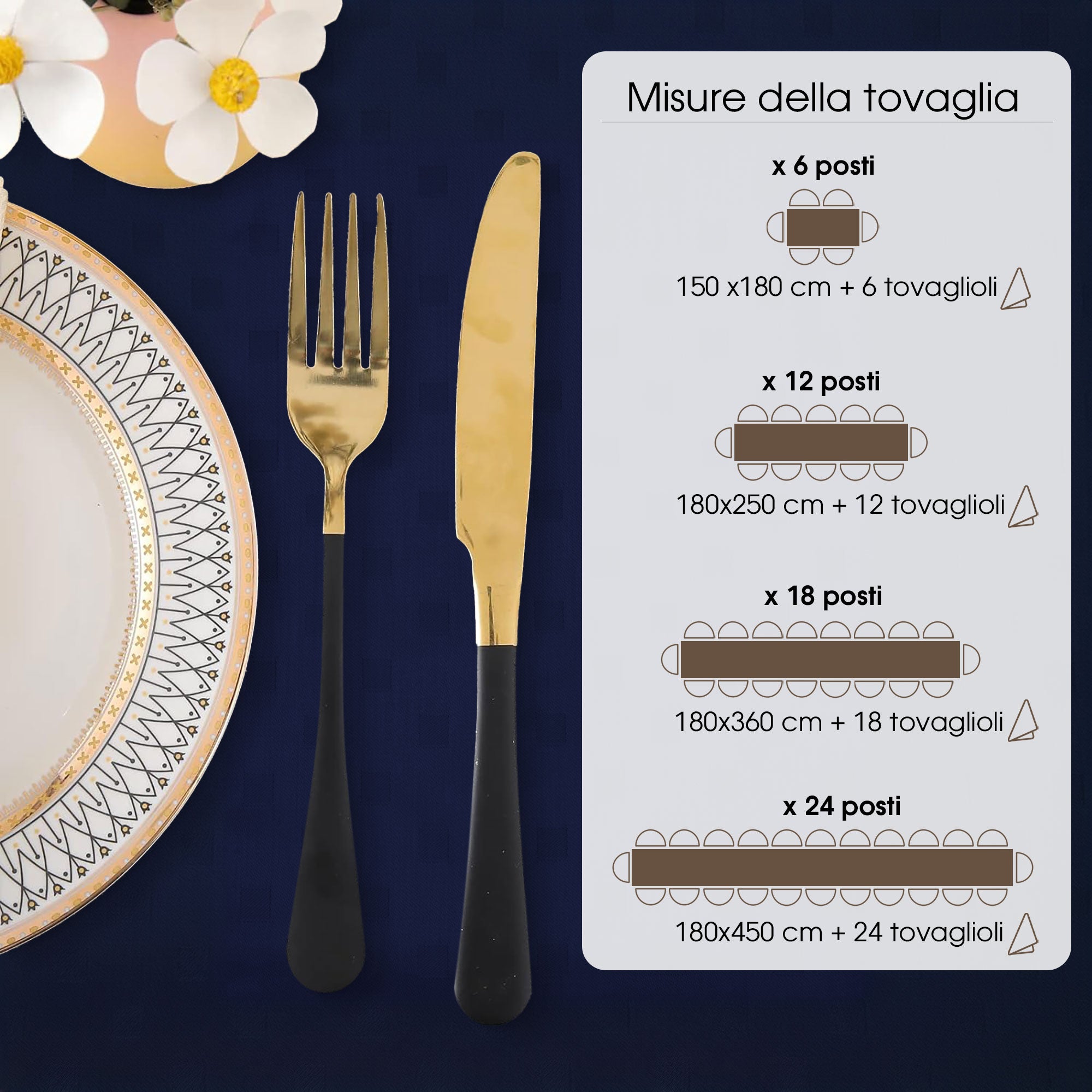 Tovaglia Servizio da Tavola + Tovaglioli 12 Posti Damina in Cotone 0543