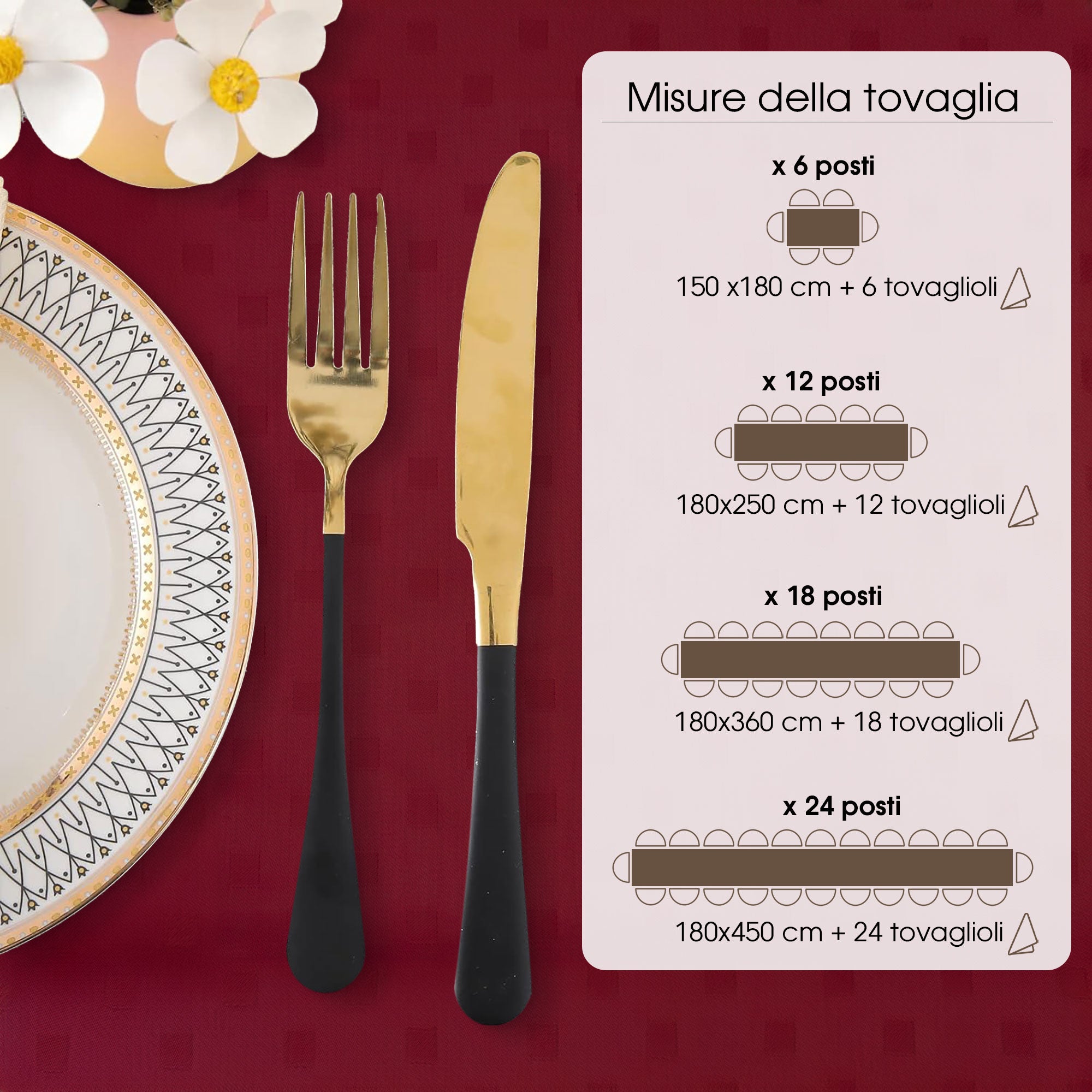 Tovaglia Servizio da Tavola + Tovaglioli 12 Posti Damina in Cotone 0543
