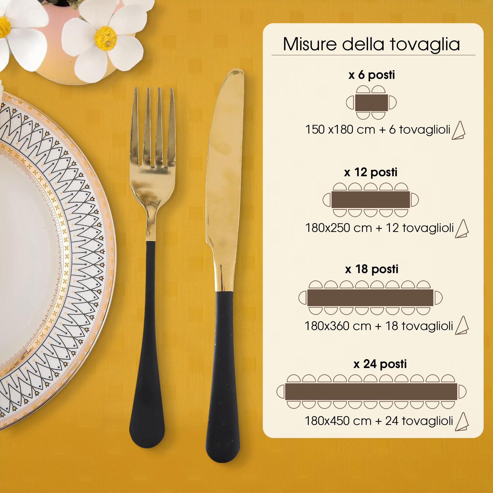 Tovaglia Servizio da Tavola + Tovaglioli 24 Posti Damina in Cotone 0544